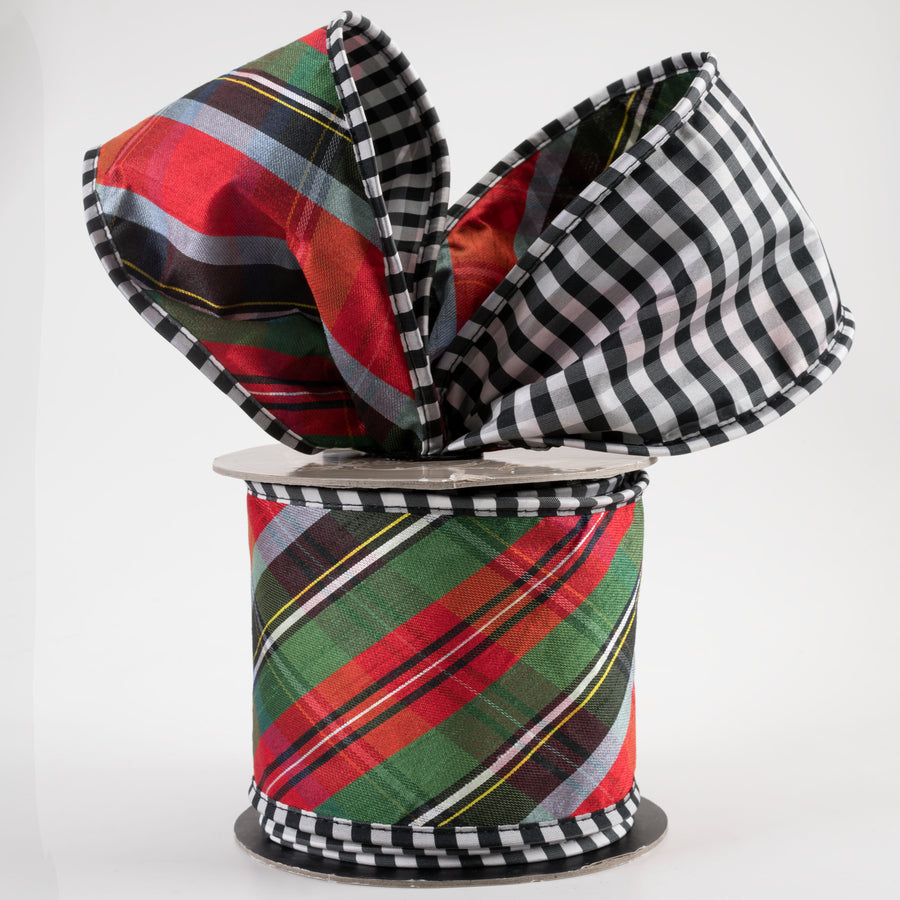 [D Stevens] 4" Taffeta Diagonal Plaid & Check Back Ribbon: Red, Blue, Green (10 Yards) Lifestyle Photo