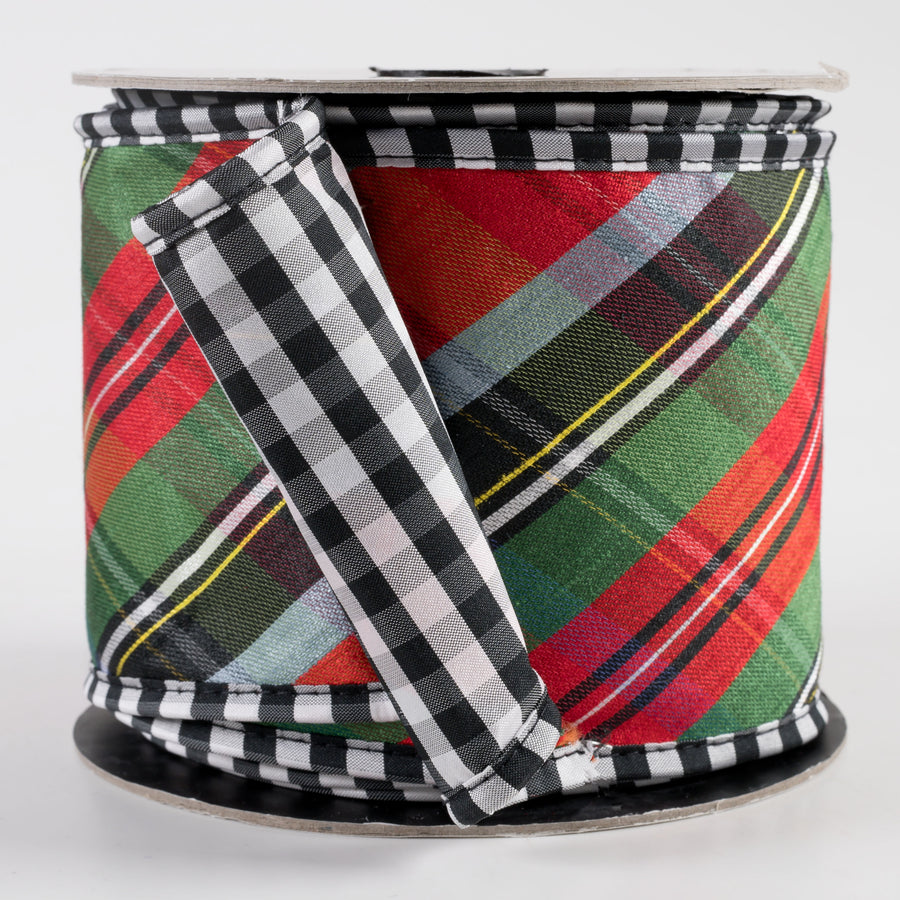 [D Stevens] 4" Taffeta Diagonal Plaid & Check Back Ribbon: Red, Blue, Green (10 Yards) Item Number: 87-1031