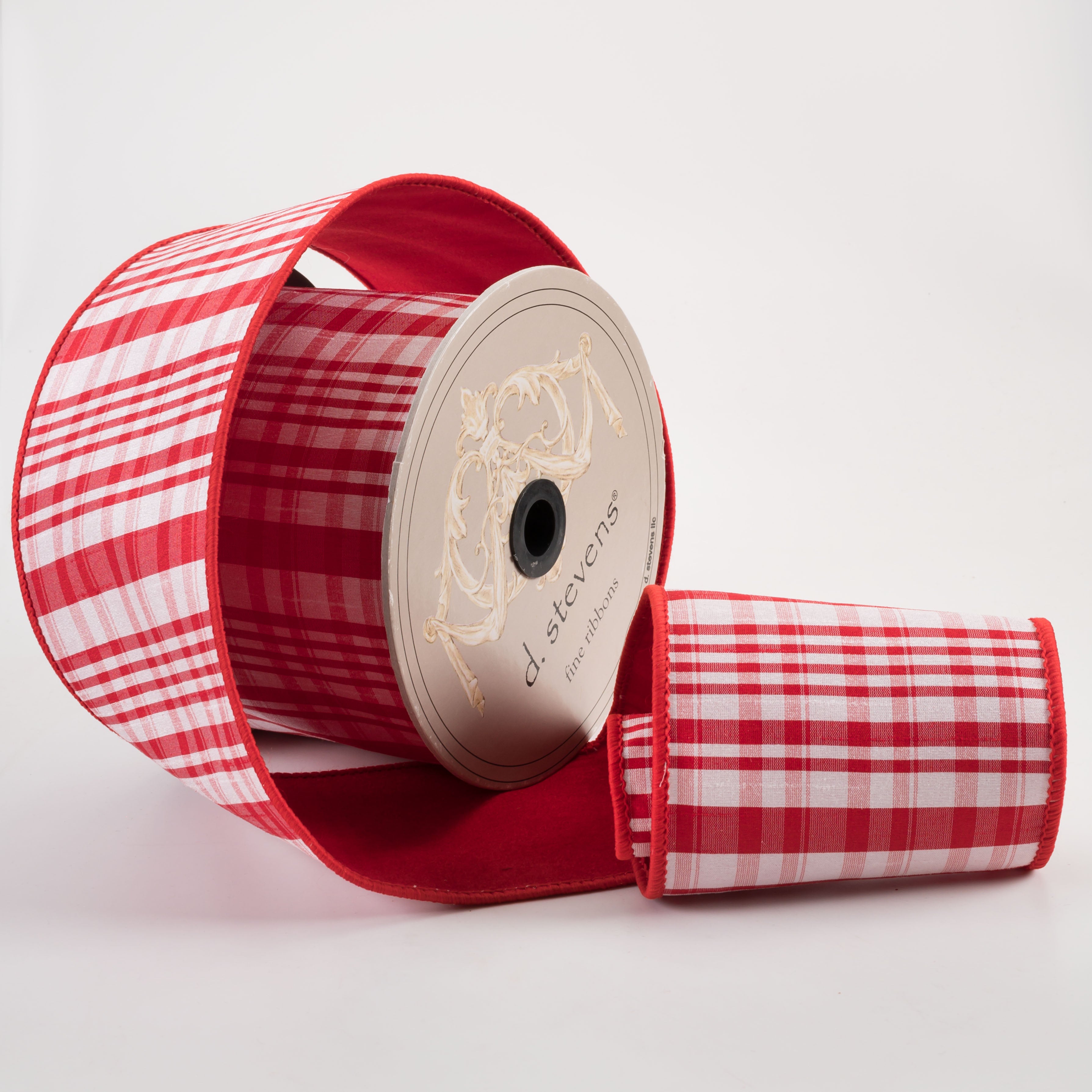 [D Stevens] 4" Taffeta Red & White Plaid with Felt Back Ribbon (10 Yards) Lifestyle Photo