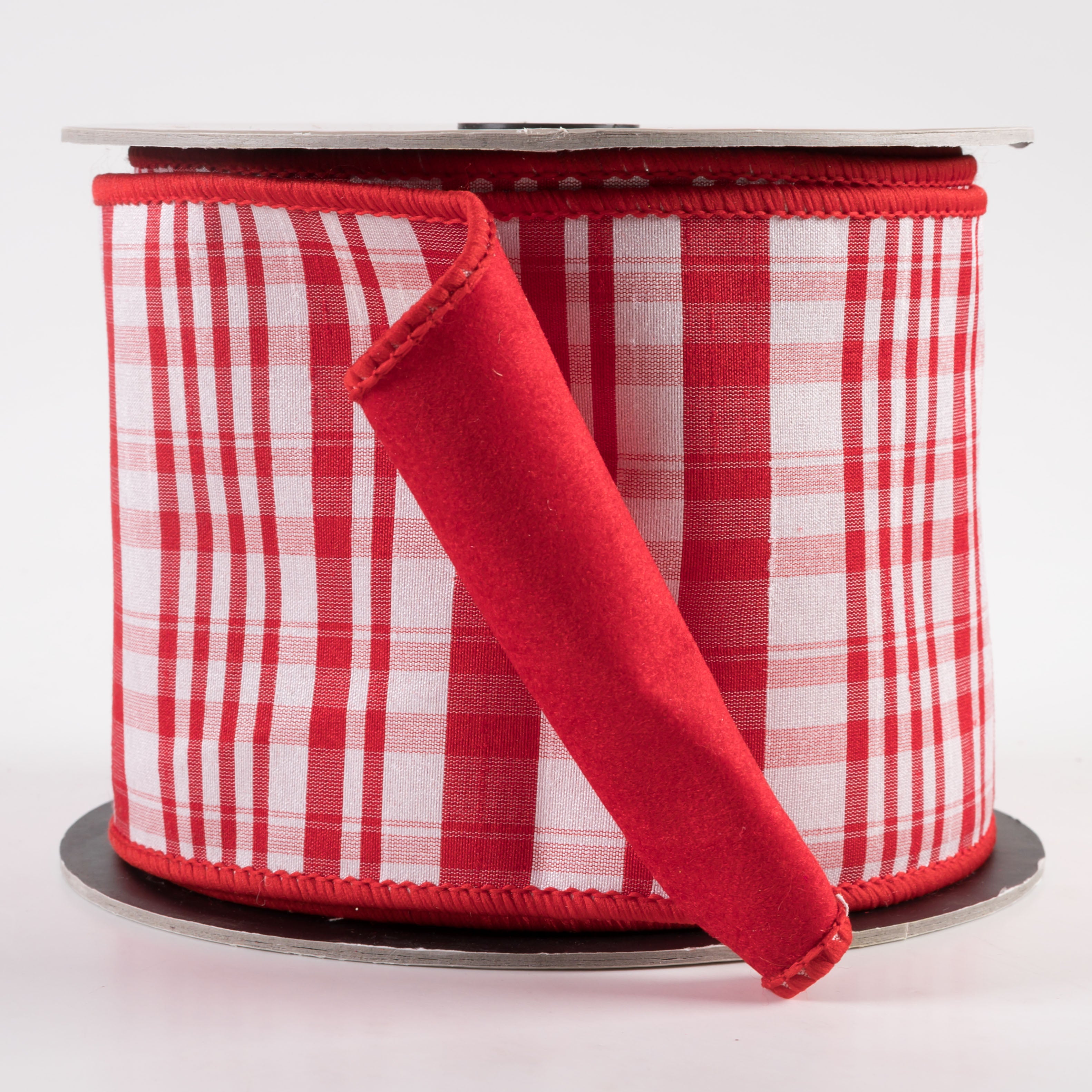 [D Stevens] 4" Taffeta Red & White Plaid with Felt Back Ribbon (10 Yards) Item Number: 87-0975