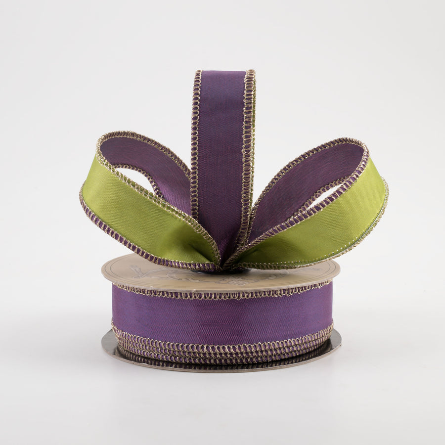 [D Stevens] 1" Taffeta Double Sided Ribbon: Apple Green & Purple (10 Yards) Lifestyle Photo