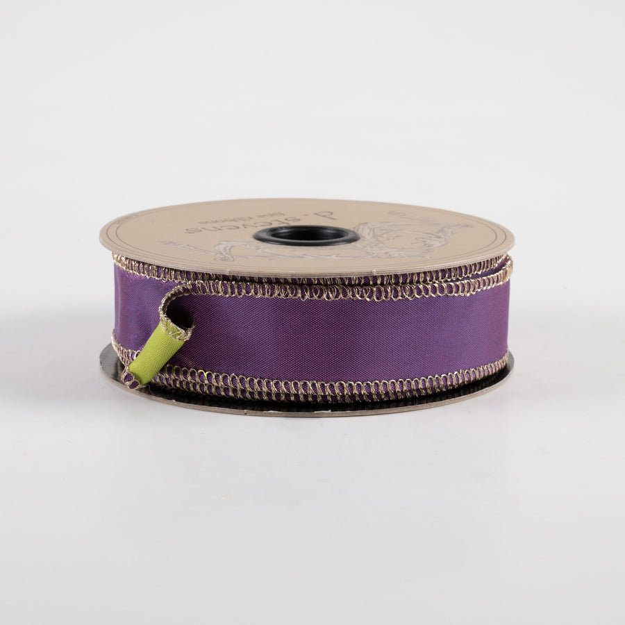 [D Stevens] 1" Taffeta Double Sided Ribbon: Apple Green & Purple (10 Yards)