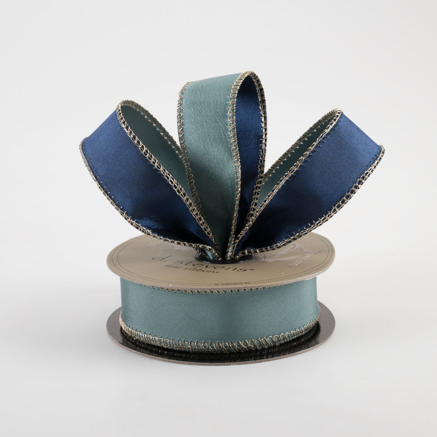 [D Stevens] 1" Taffeta Double Sided Ribbon: Celadon & Navy (10 Yards) Lifestyle Photo