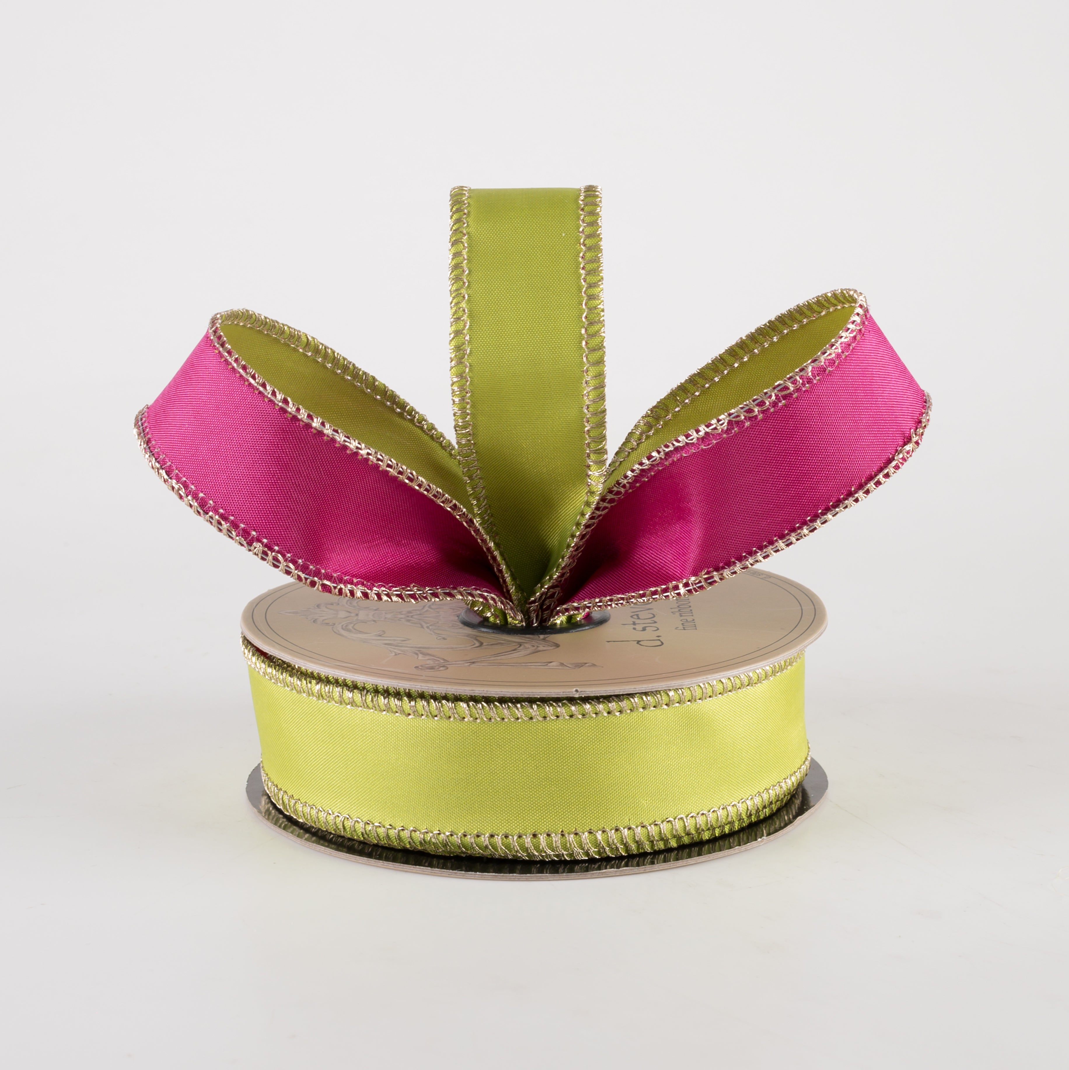 [D Stevens] 1" Taffeta Double Sided Ribbon: Hot Pink & Apple Green (10 Yards) Lifestyle Photo