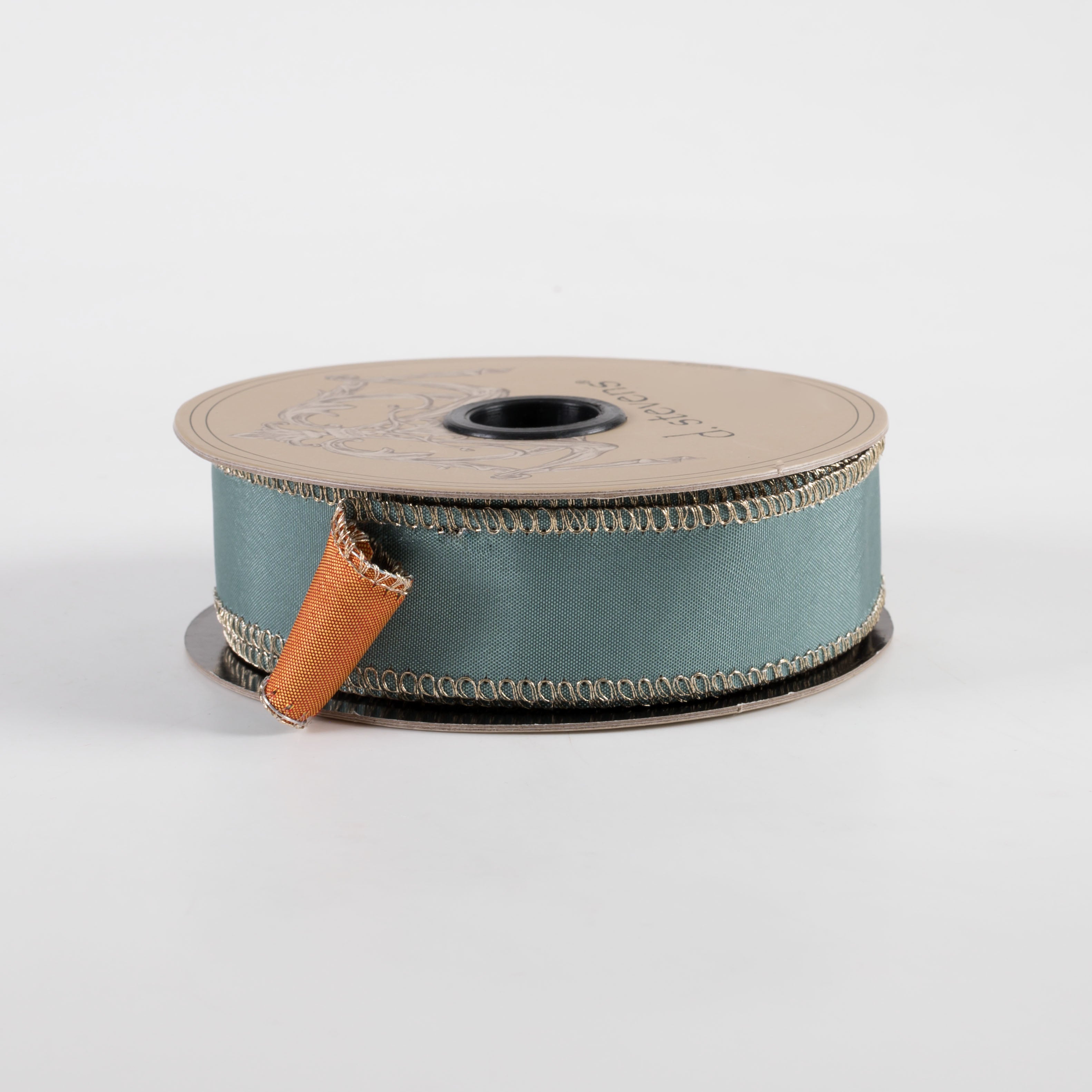 [D Stevens] 1" Taffeta Double Sided Ribbon: Orange & Celadon (10 Yards)