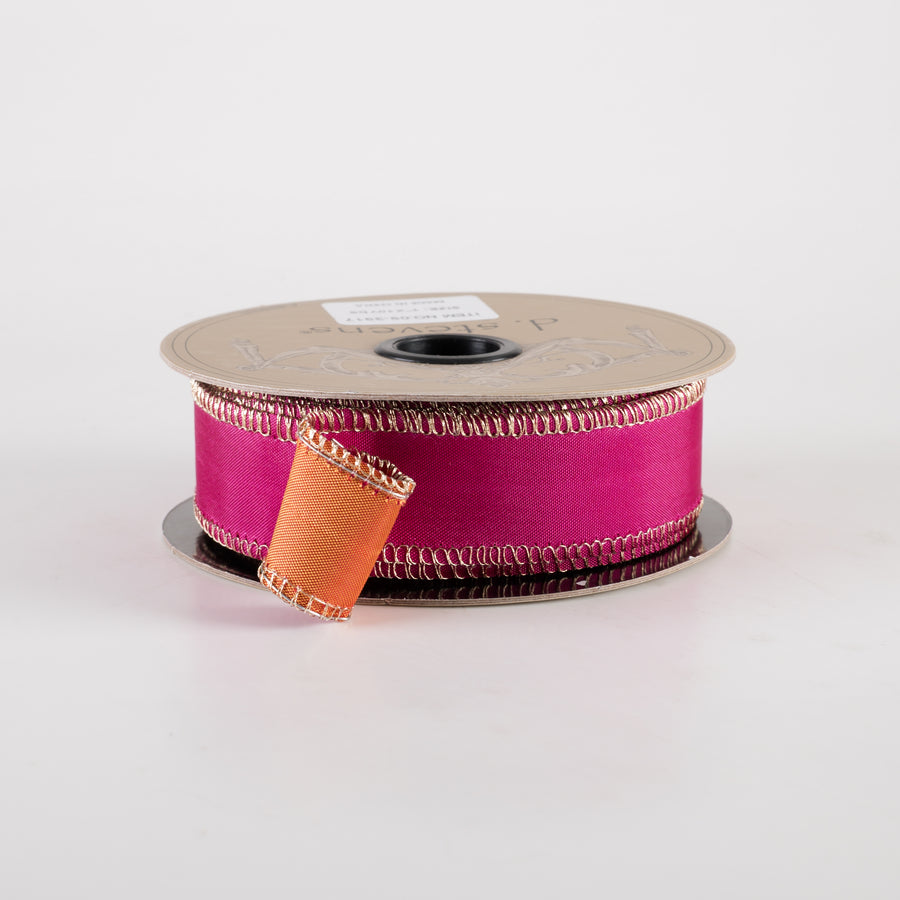 [D Stevens] 1" Taffeta Double Sided Ribbon: Orange & Hot Pink (10 Yards)