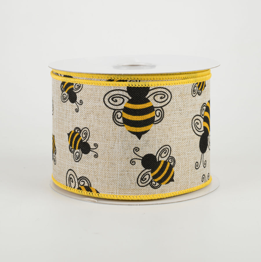 2.5" Tan Canvas Bumble Bee Ribbon (10 Yards)
