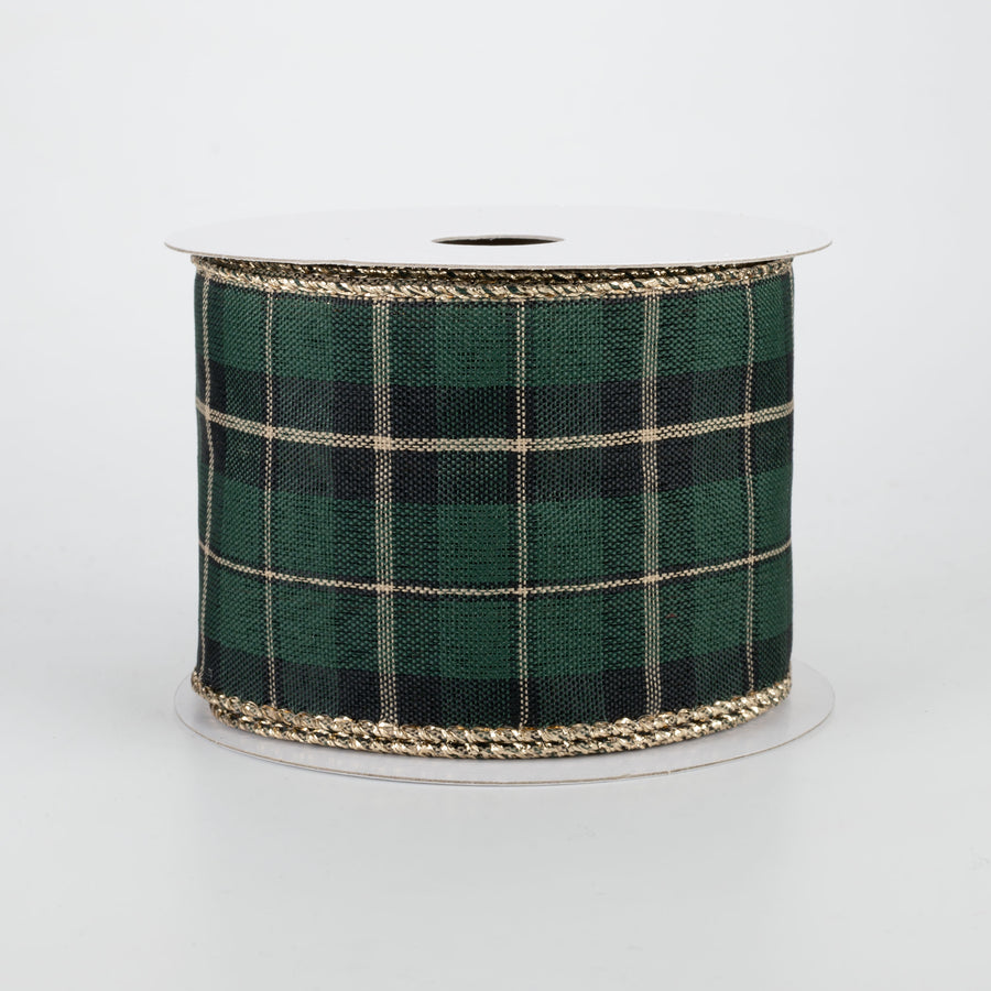 2.5" Tartan Plaid Ribbon: Green, Gold, Black (10 Yards)