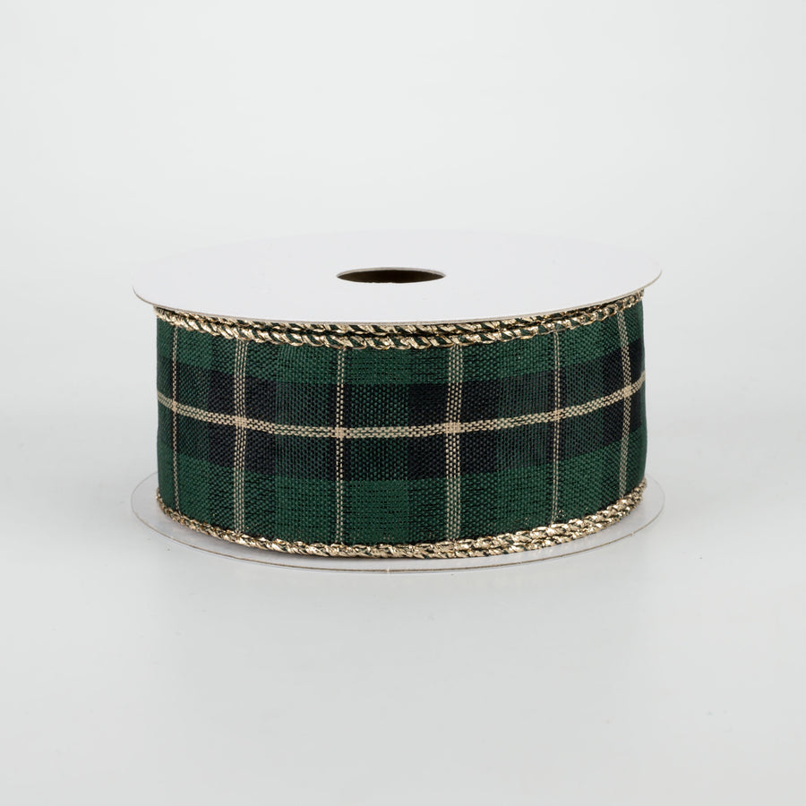 1.5" Tartan Plaid Ribbon: Green, Gold, Black (10 Yards)