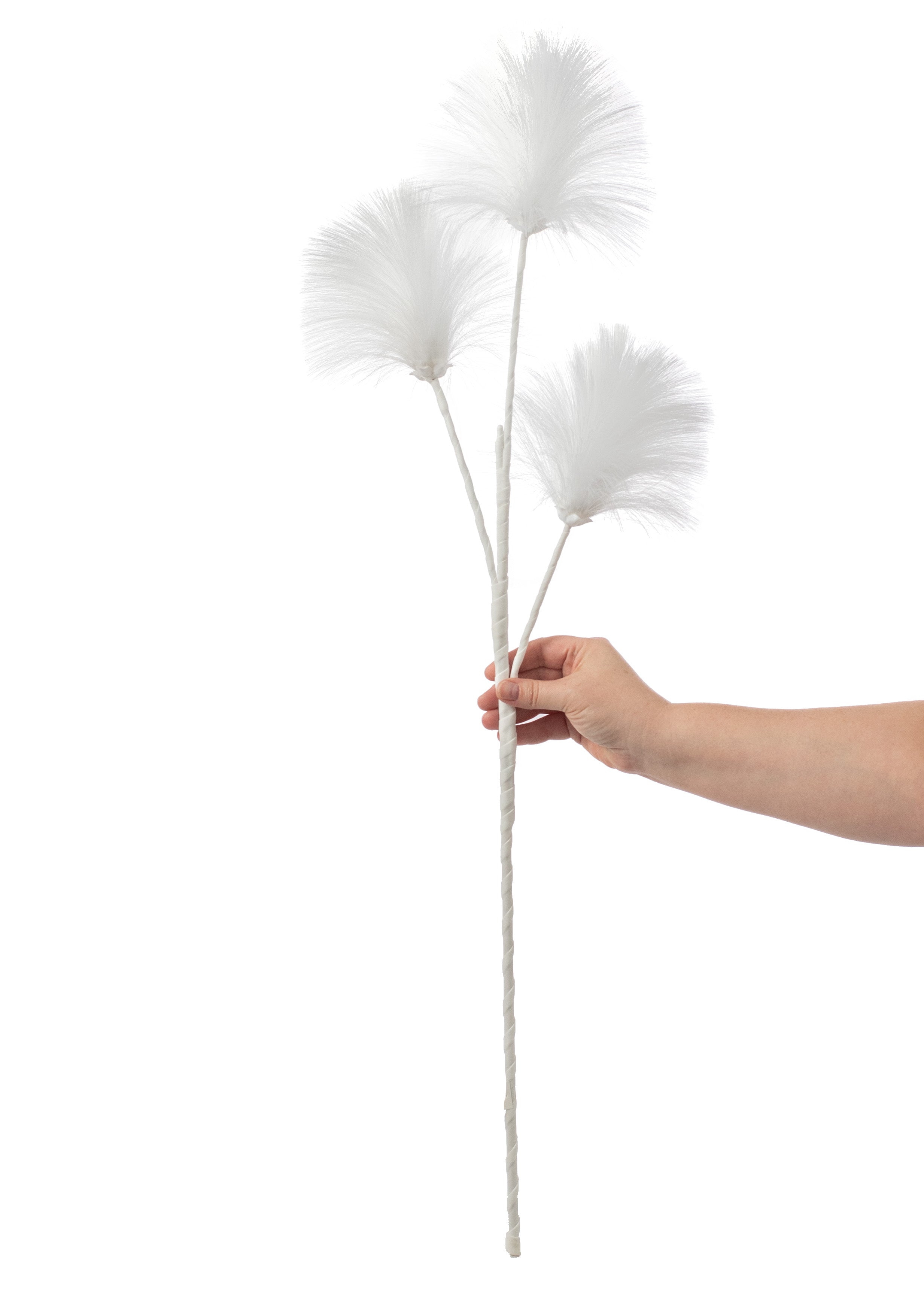 35" Tassel Pouf Flower Stem: White detail photo 4