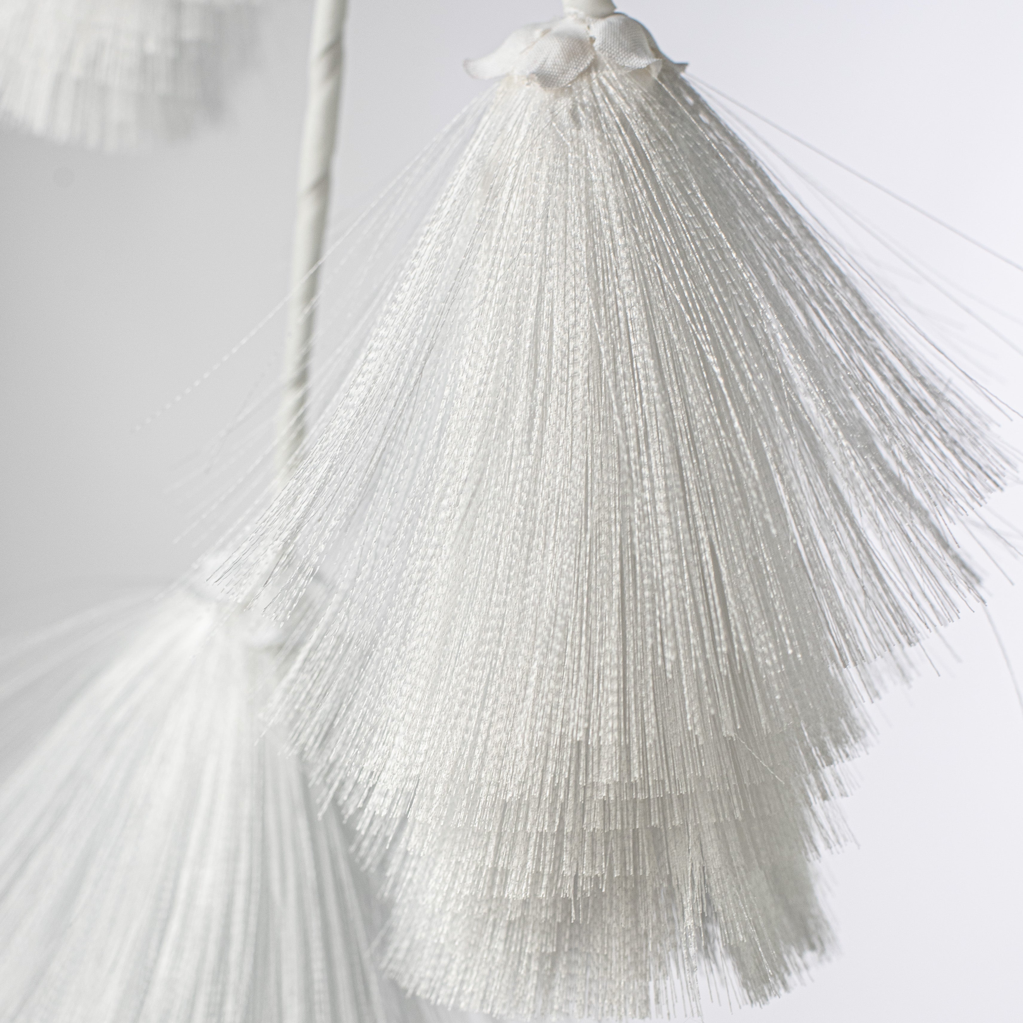 35" Tassel Pouf Flower Stem: White detail photo 5