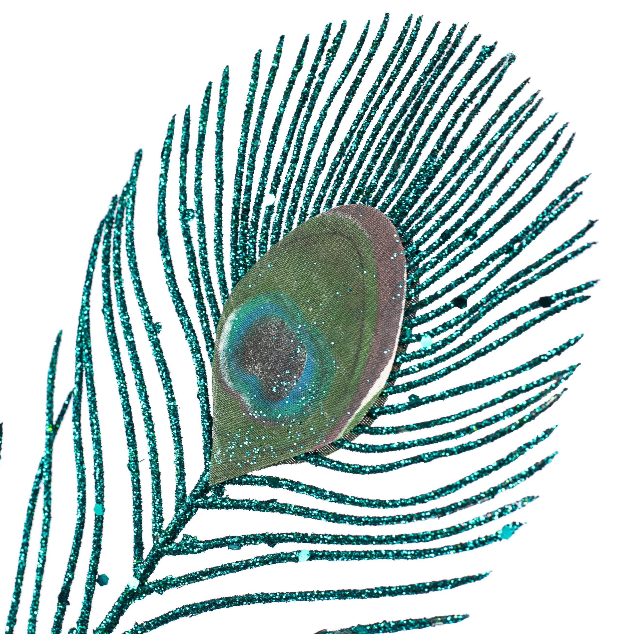 35" Teal Glittered Peacock Spray Lifestyle Photo