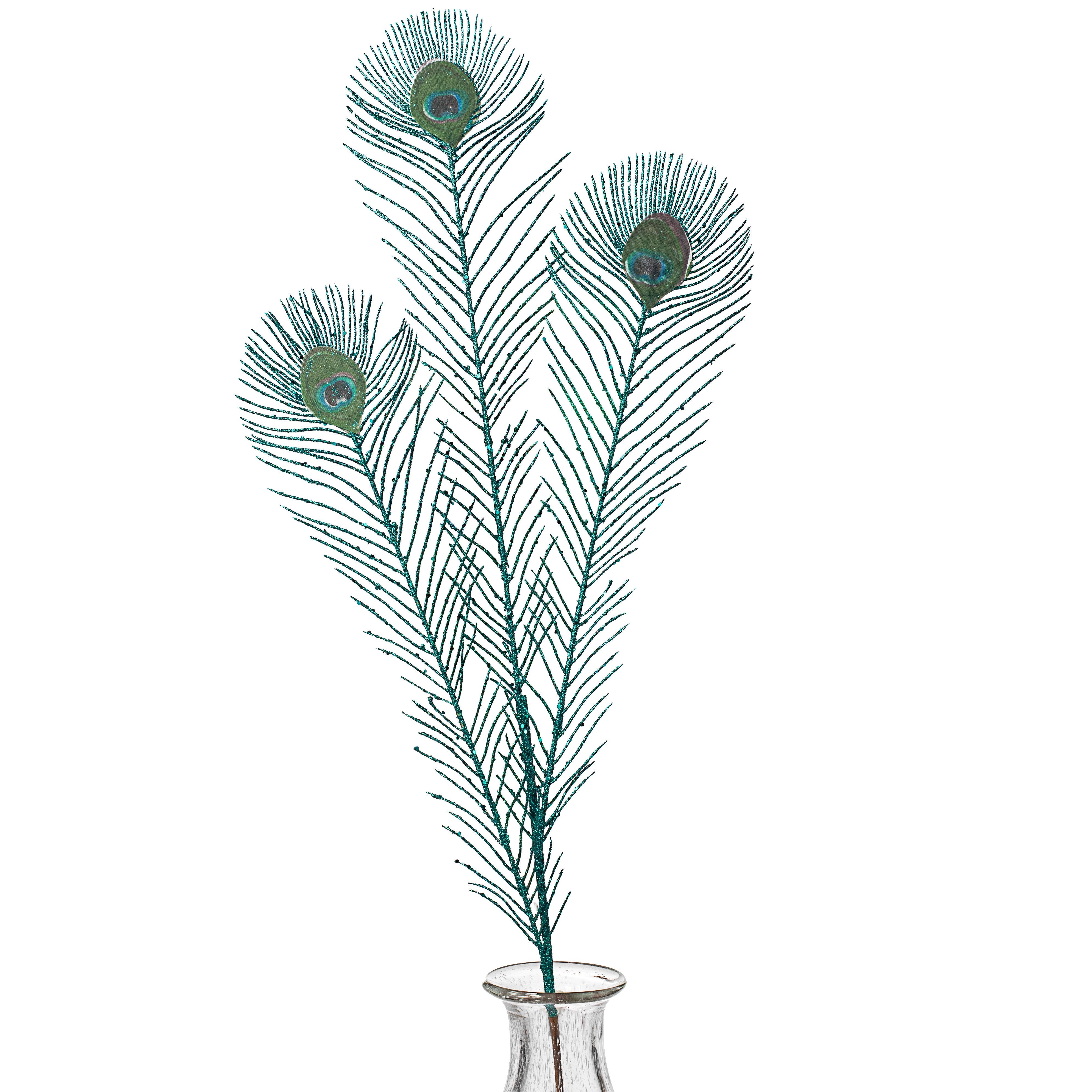 35" Teal Glittered Peacock Spray Item Number: 83297PEA