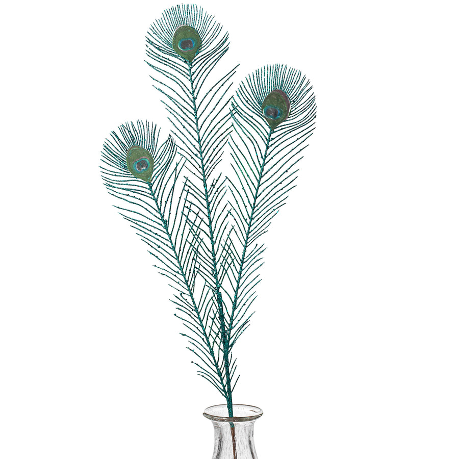 35" Teal Glittered Peacock Spray Item Number: 83297PEA