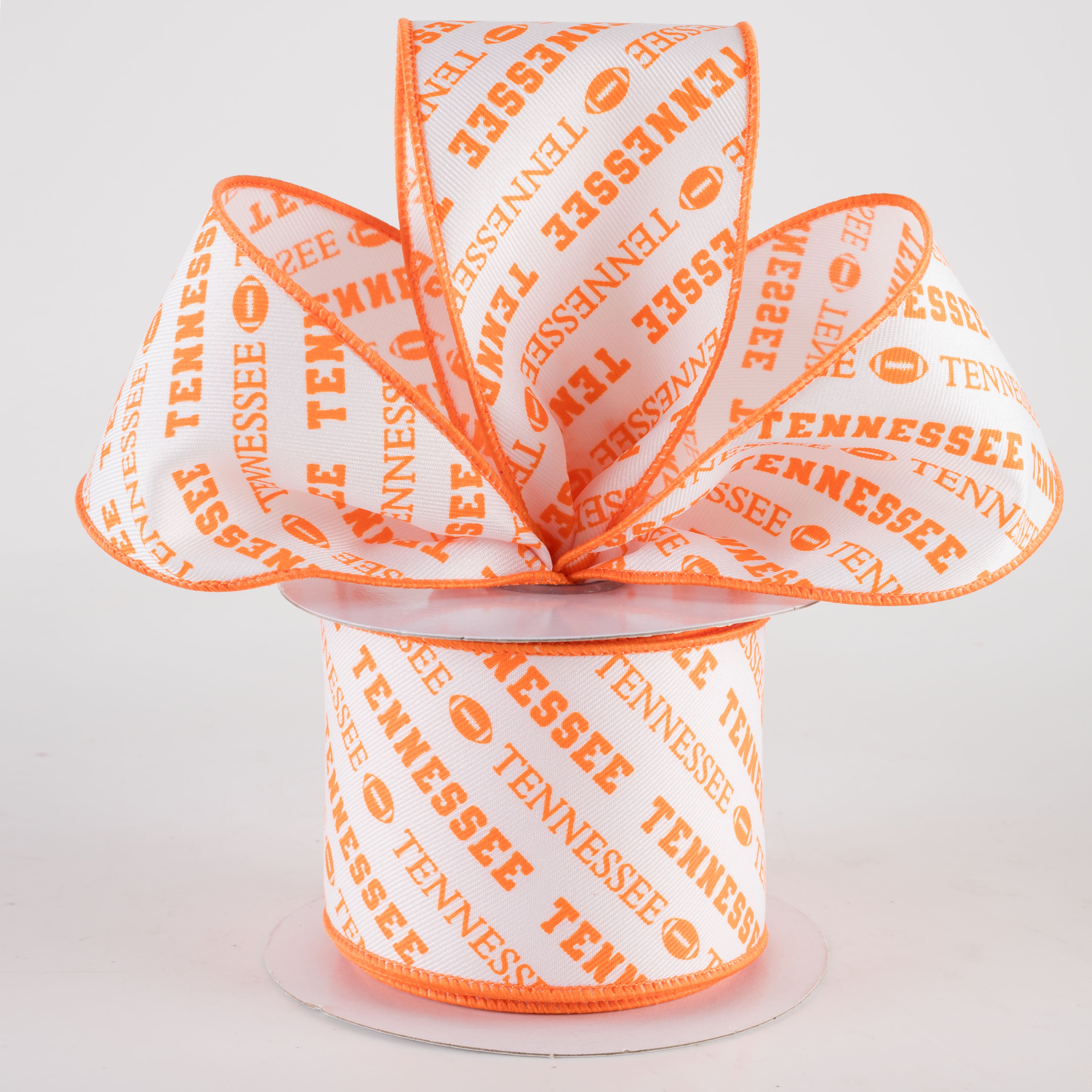 2.5" Tennessee Diagonal Football Pattern Ribbon: Orange & White (10 Yards) Lifestyle Photo