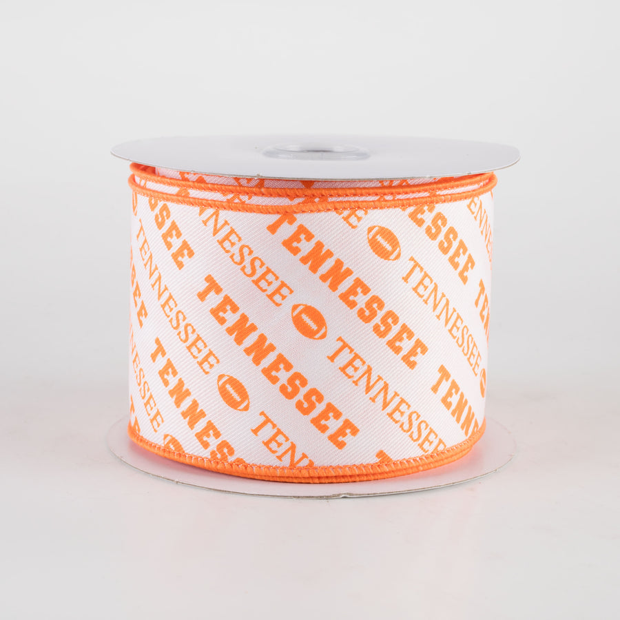 2.5" Tennessee Diagonal Football Pattern Ribbon: Orange & White (10 Yards)