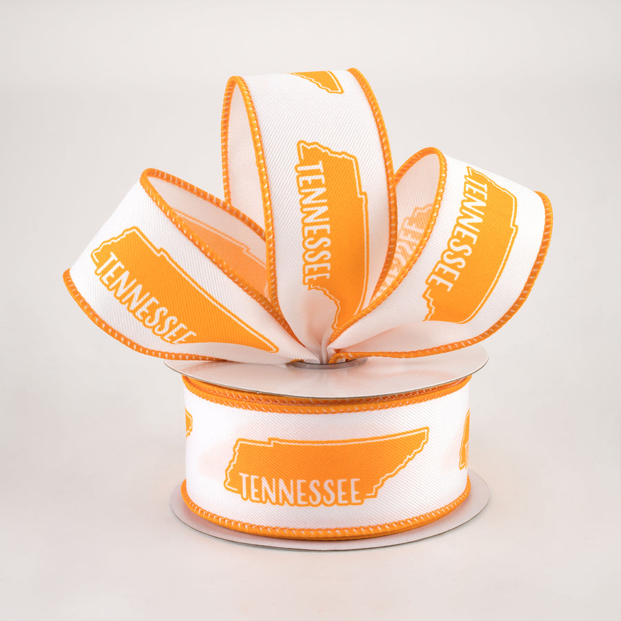 1.5" Tennessee Silhouette Ribbon: White & Orange (10 Yards) Lifestyle Photo