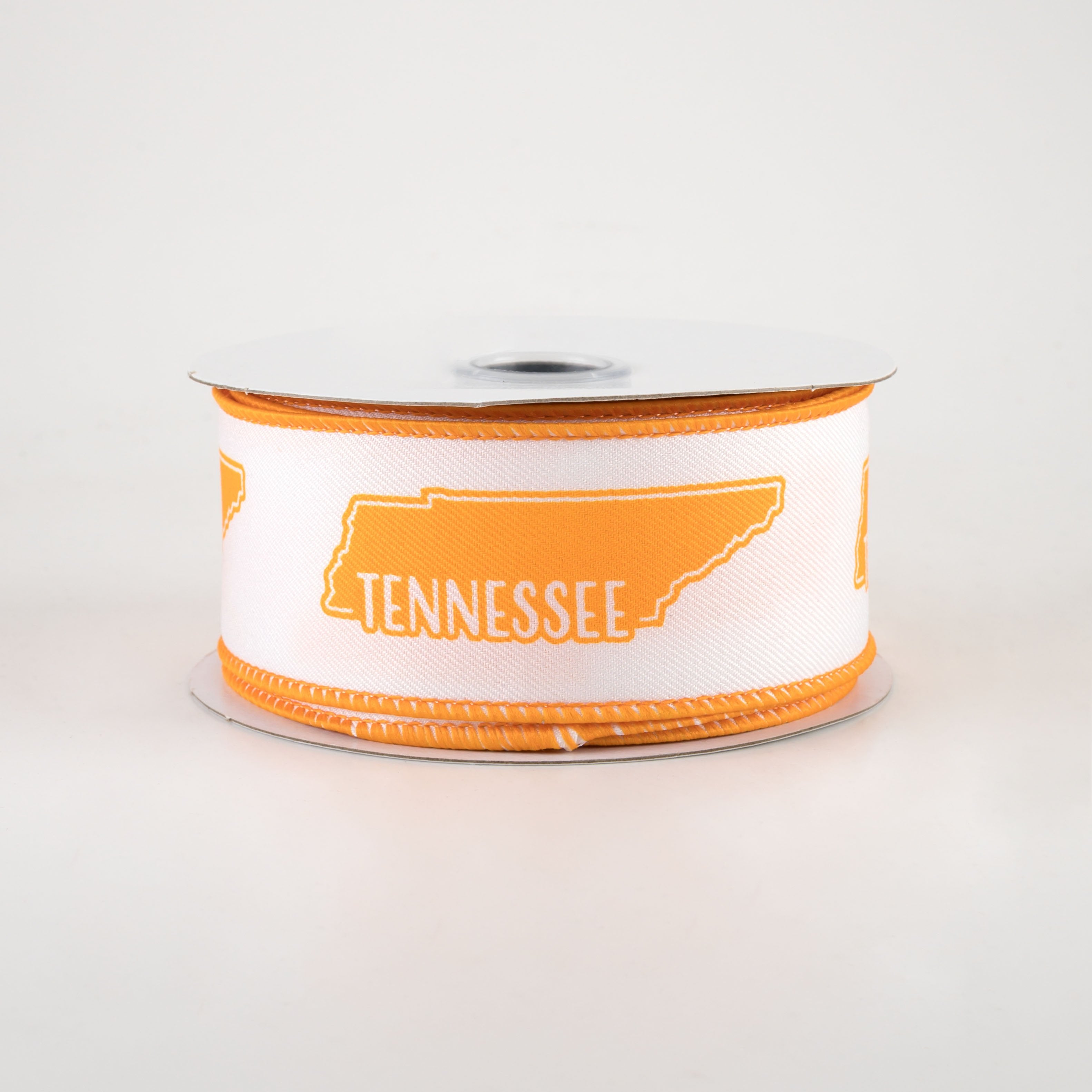 1.5" Tennessee Silhouette Ribbon: White & Orange (10 Yards)