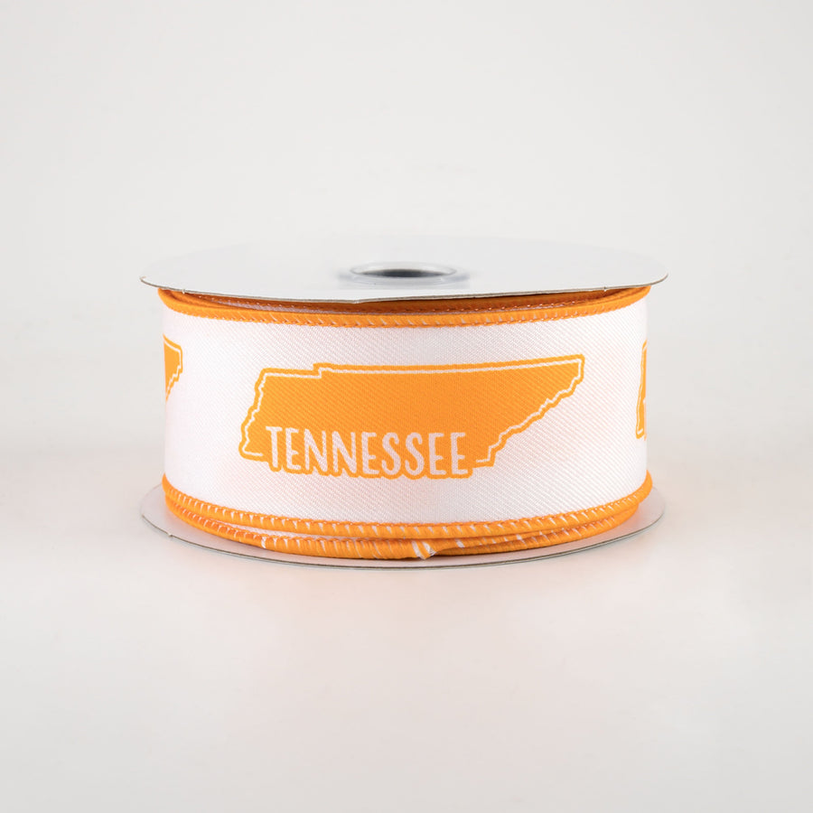 1.5" Tennessee Silhouette Ribbon: White & Orange (10 Yards)
