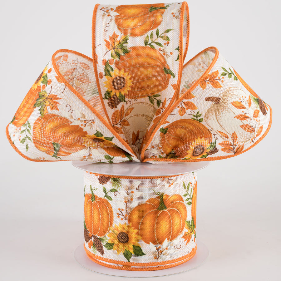 2.5" Textured Linen Big Patterned Pumpkins Ribbon (10 Yards) Lifestyle Photo