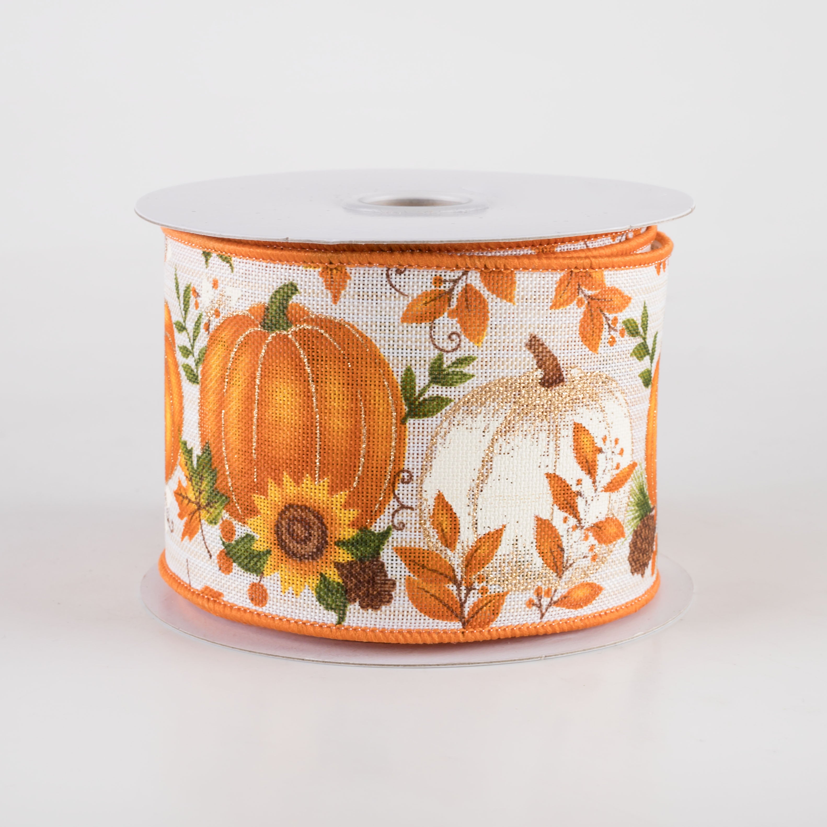 2.5" Textured Linen Big Patterned Pumpkins Ribbon (10 Yards) Item Number: 68452-40-35