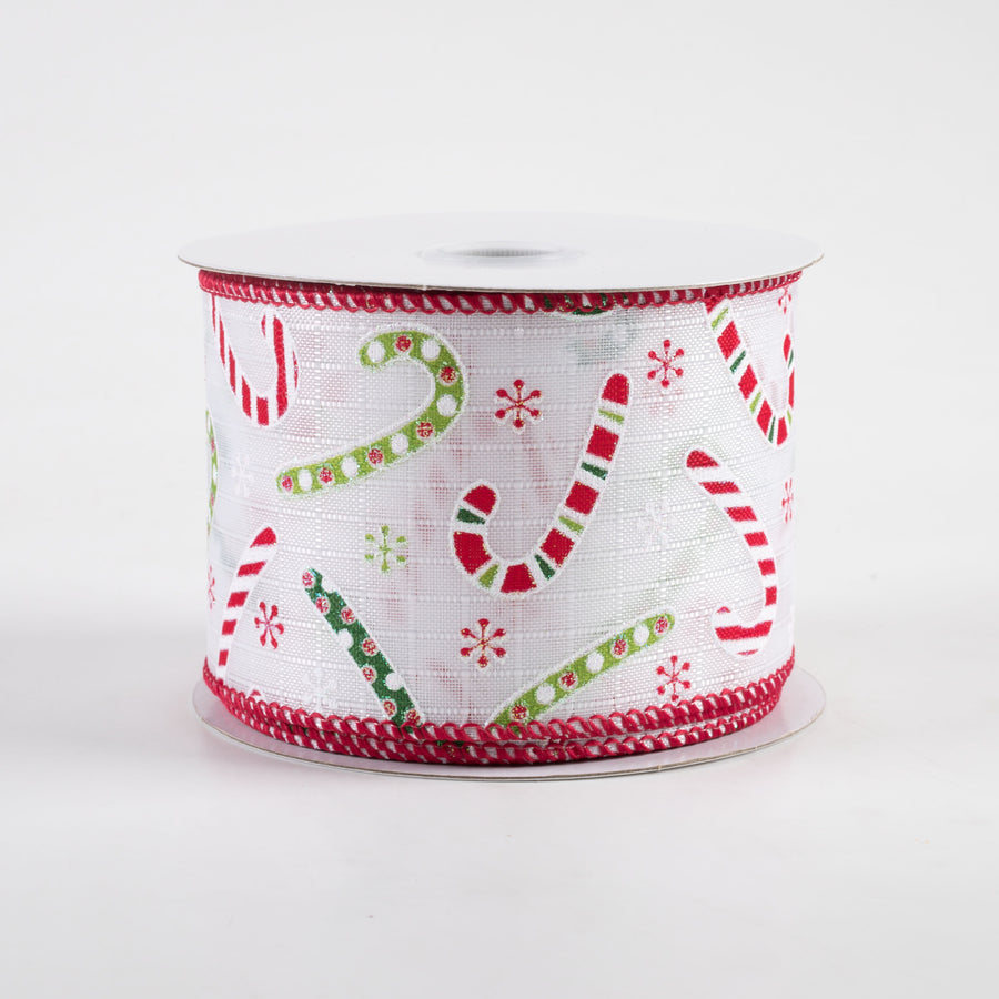 2.5" Textured Linen Candy Cane Glitter Ribbon: Red & Green (10 Yards)