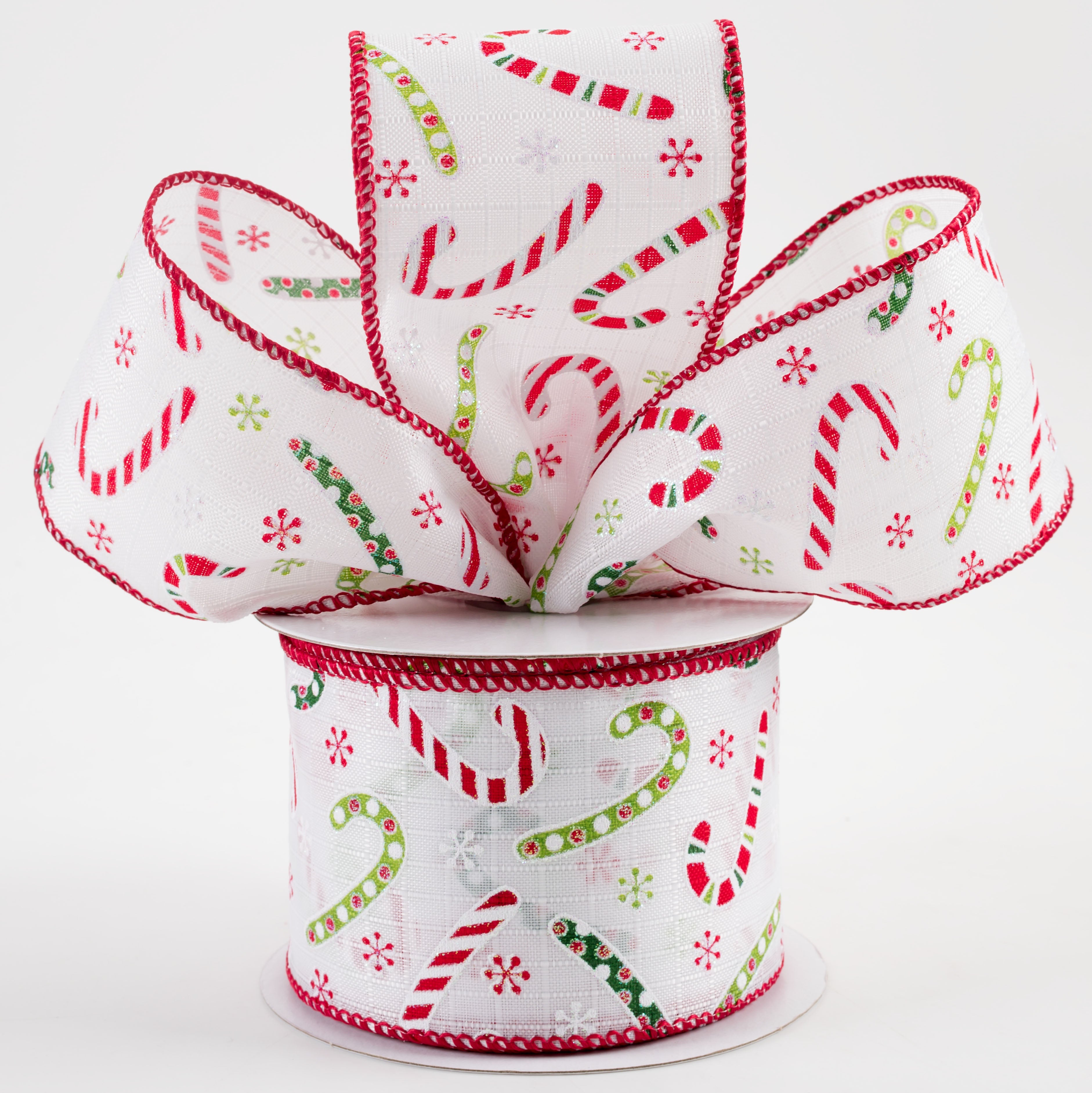 2.5" Textured Linen Candy Cane Glitter Ribbon: Red & Green (10 Yards) Lifestyle Photo