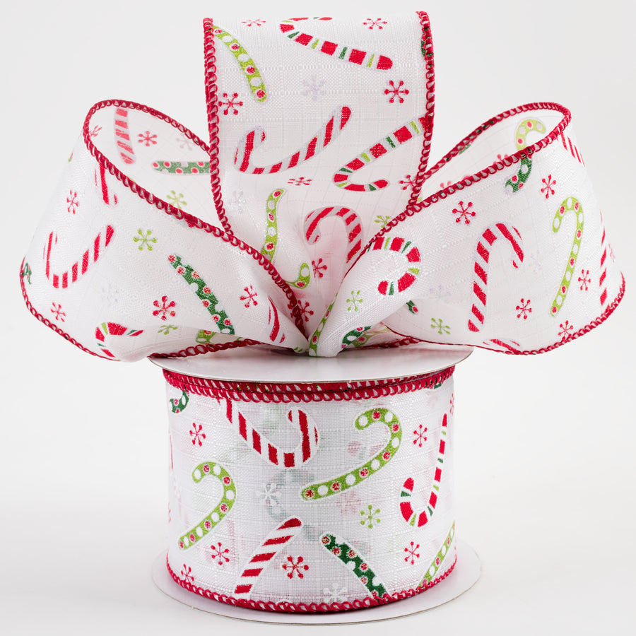2.5" Textured Linen Candy Cane Glitter Ribbon: Red & Green (10 Yards) Lifestyle Photo