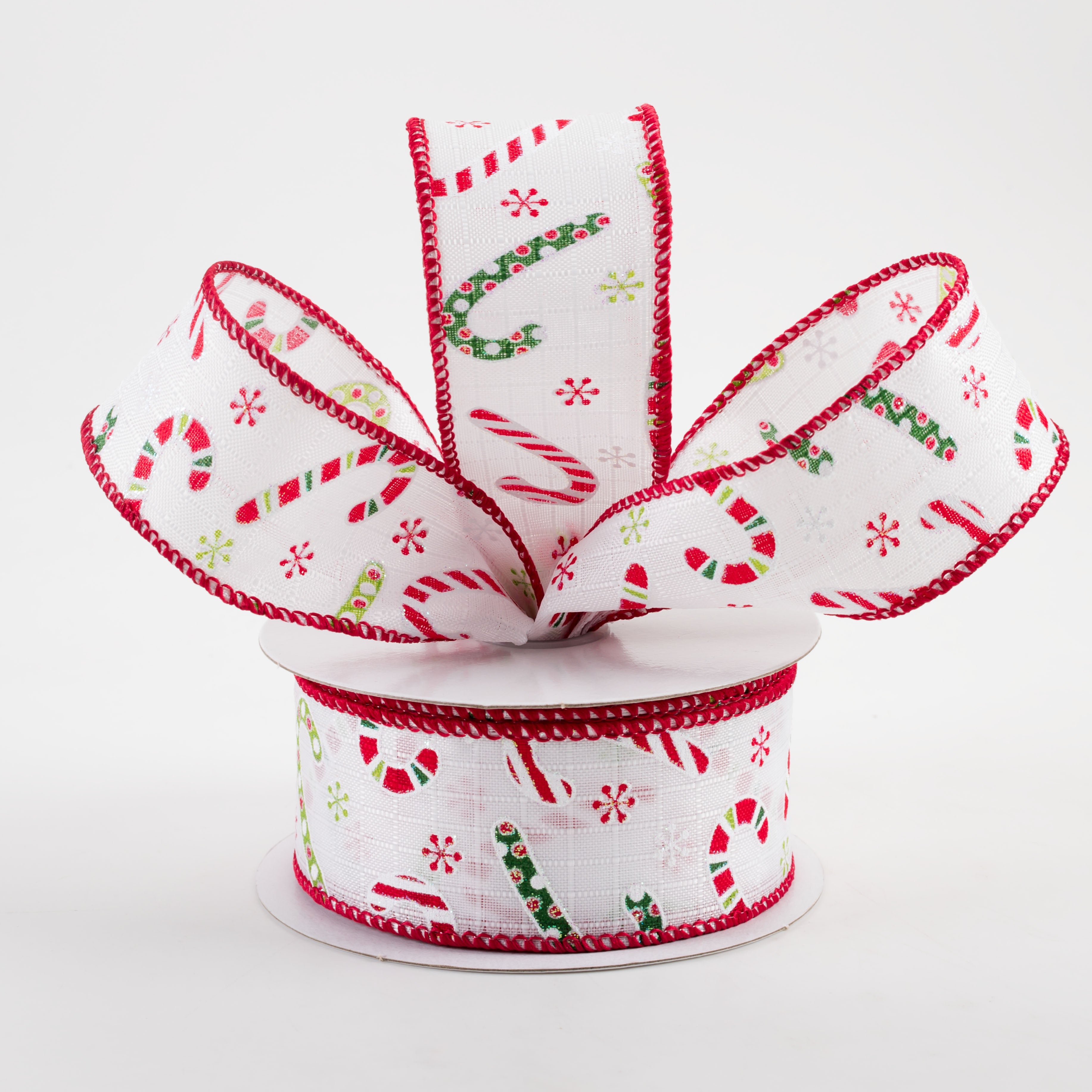 1.5" Textured Linen Candy Cane Glitter Ribbon: Red & Green (10 Yards) Lifestyle Photo