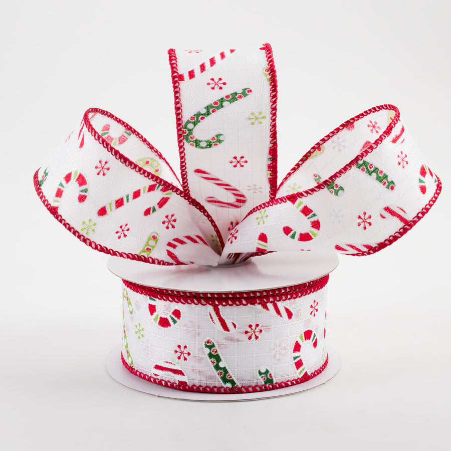 1.5" Textured Linen Candy Cane Glitter Ribbon: Red & Green (10 Yards) Lifestyle Photo