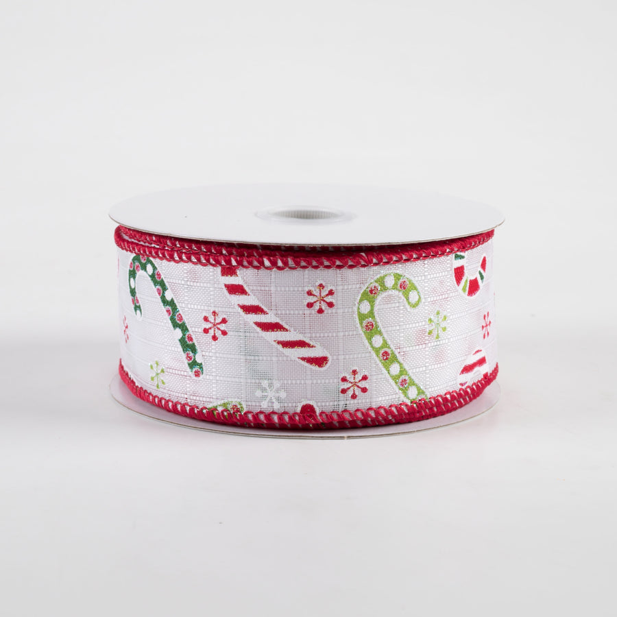 1.5" Textured Linen Candy Cane Glitter Ribbon: Red & Green (10 Yards)