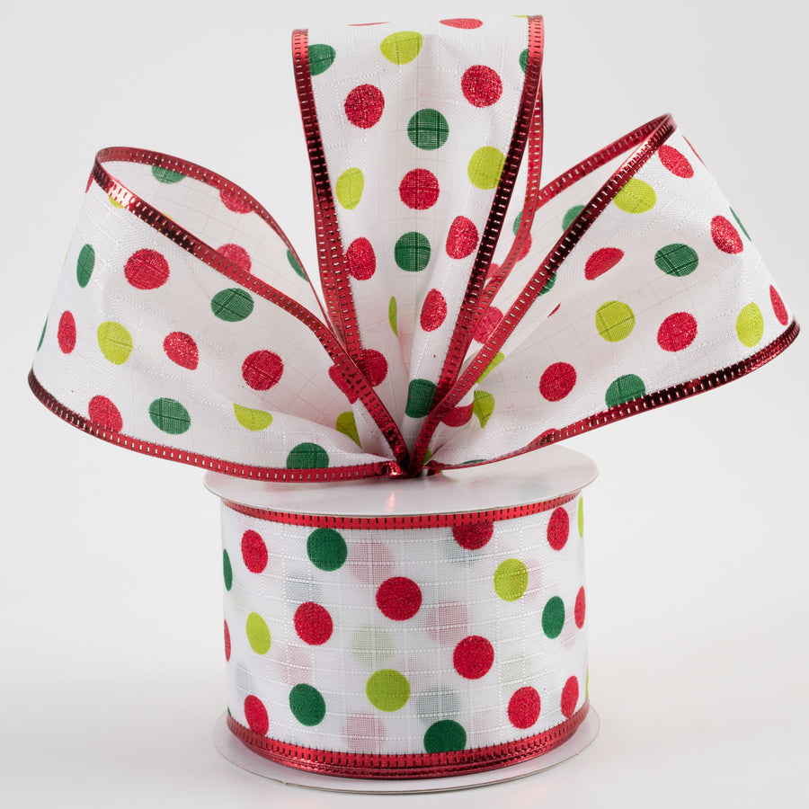 2.5" Textured Linen Glitter Dots Metallic Edge Ribbon: Lime, Green, Red (10 Yards) Lifestyle Photo
