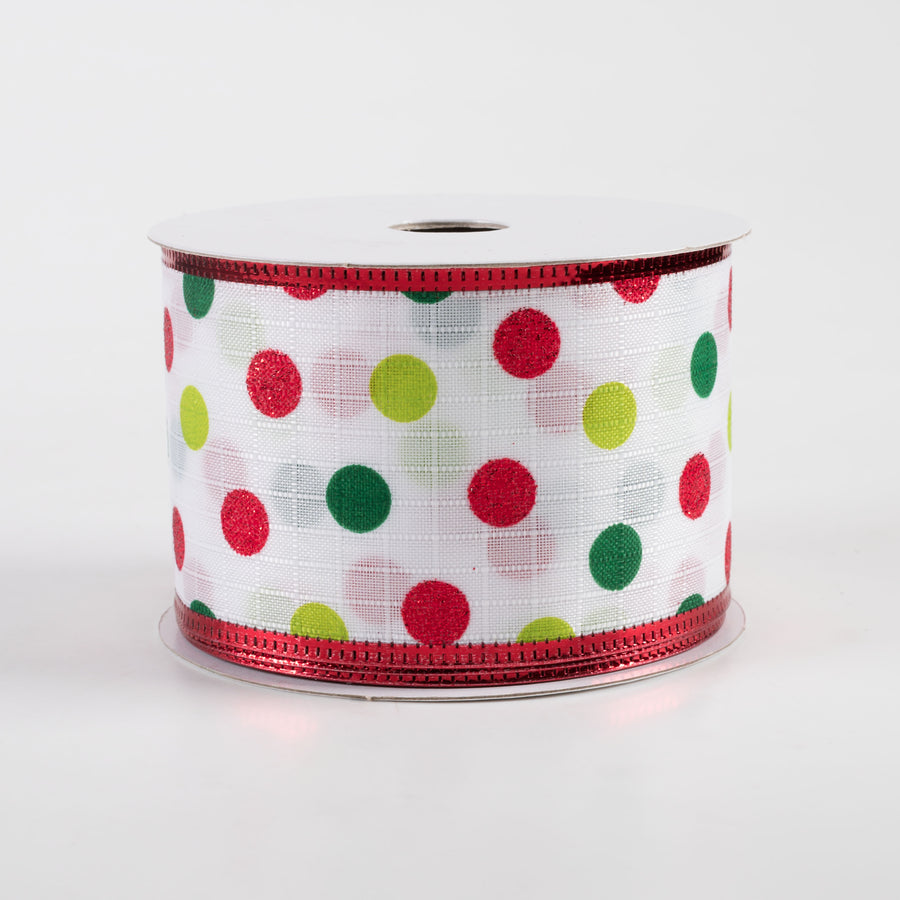 2.5" Textured Linen Glitter Dots Metallic Edge Ribbon: Lime, Green, Red (10 Yards)