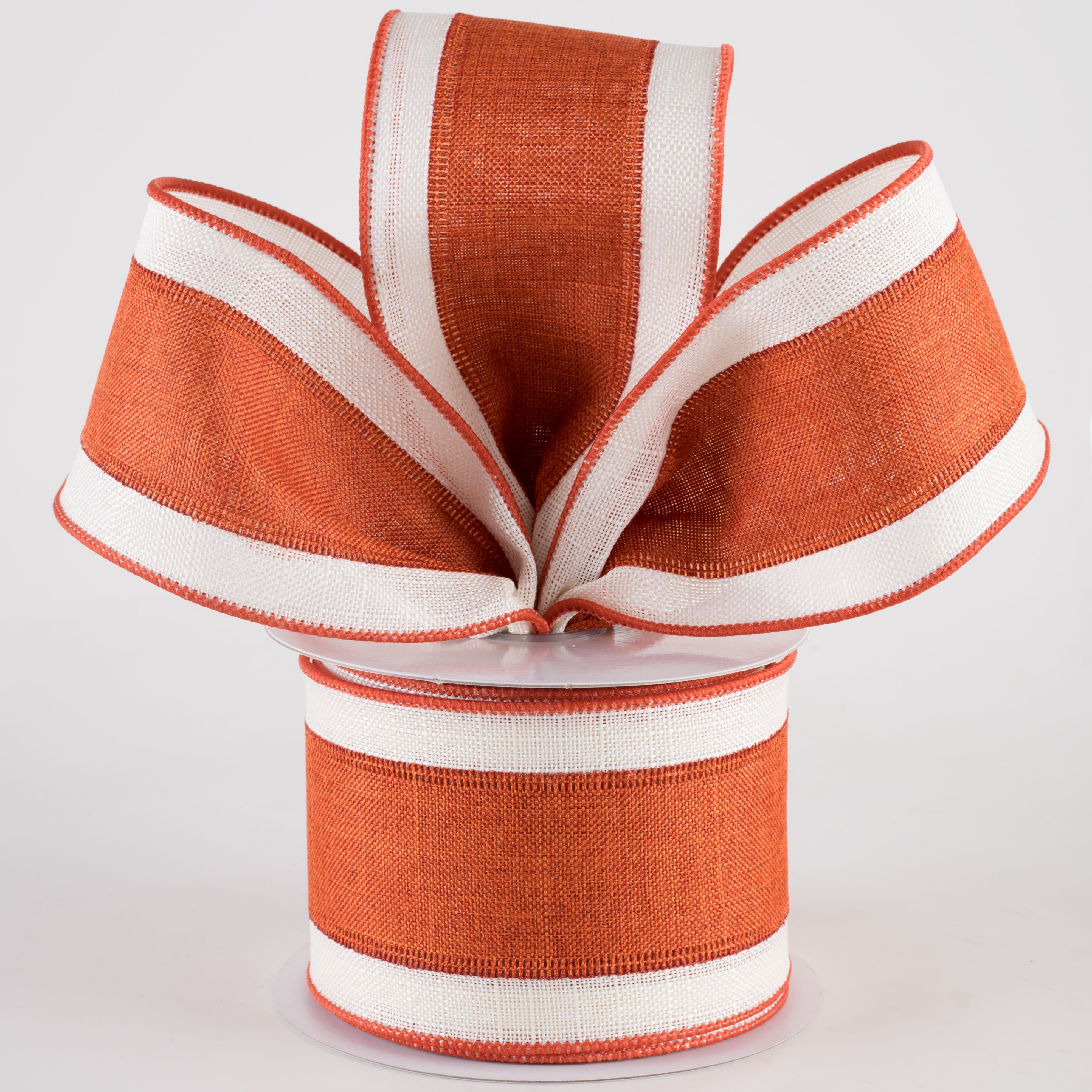 2.5" Textured Linen Overlay Stripe Ribbon: Rust Orange on Ivory (10 Yards) Lifestyle Photo