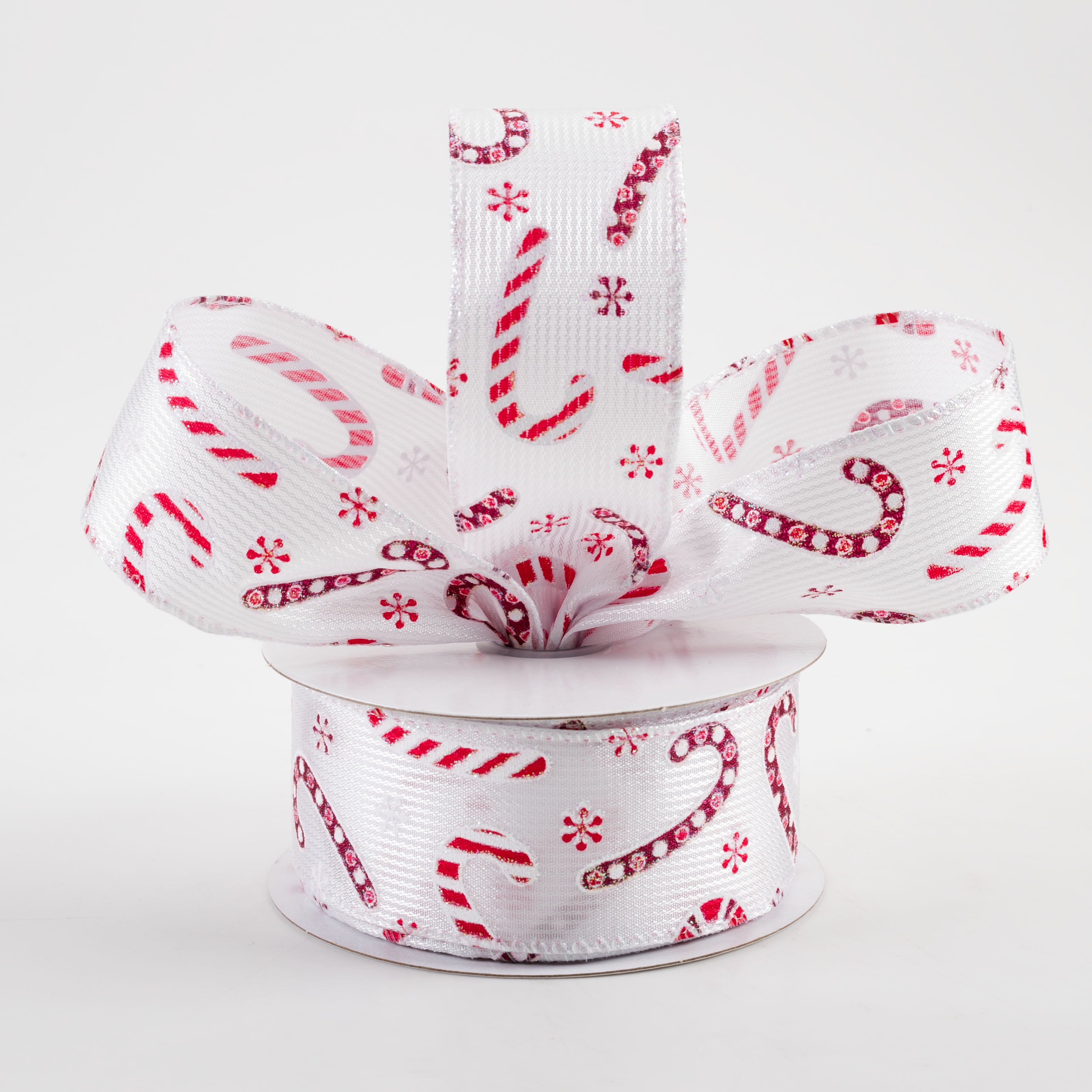 1.5" Textured Satin Candy Cane Glitter Ribbon: Red (10 Yards) Lifestyle Photo
