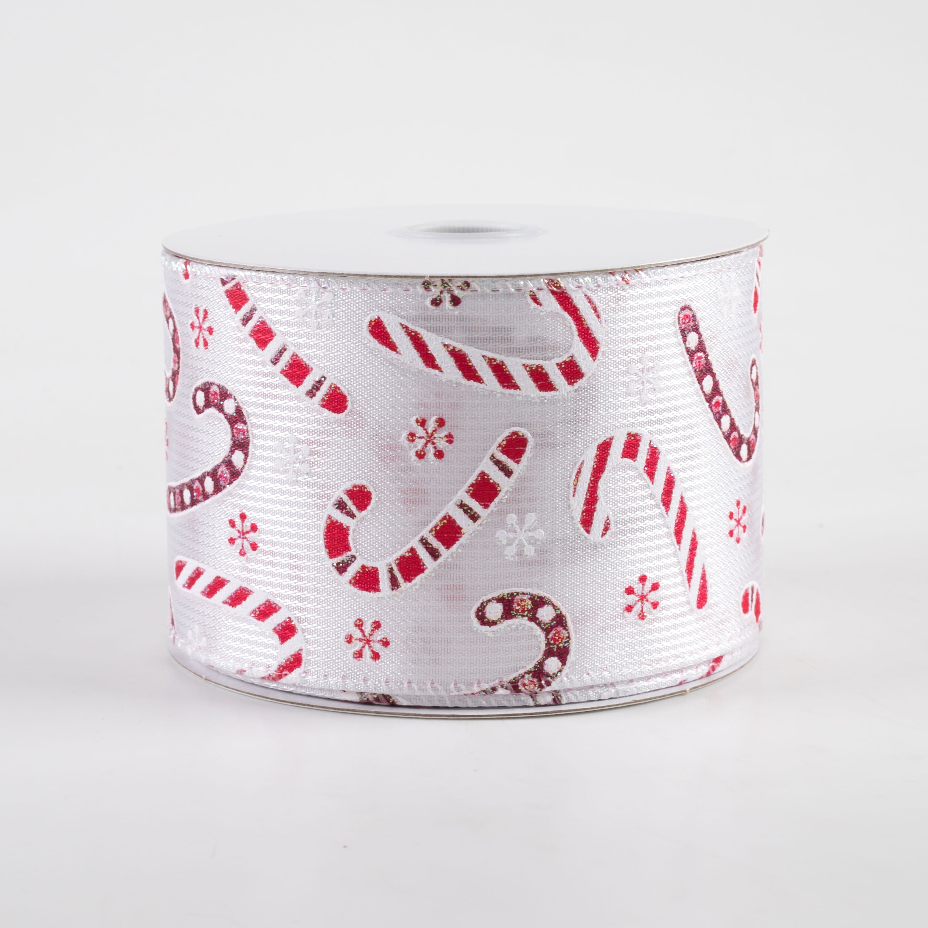 2.5" Textured Satin Candy Cane Glitter Ribbon: Red (10 Yards)