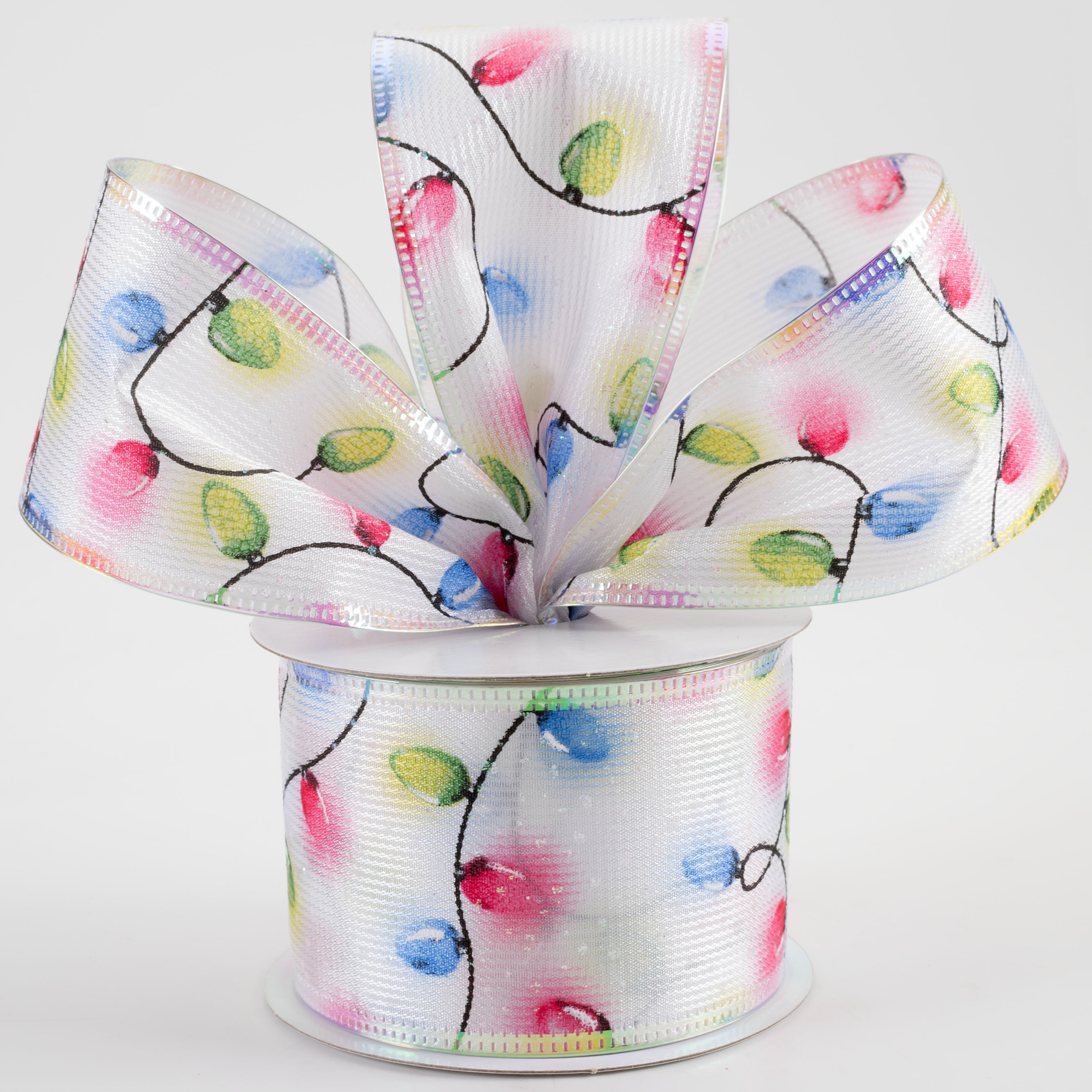 2.5" Textured Satin Christmas Lights Metallic Edge Ribbon (10 Yards) Lifestyle Photo