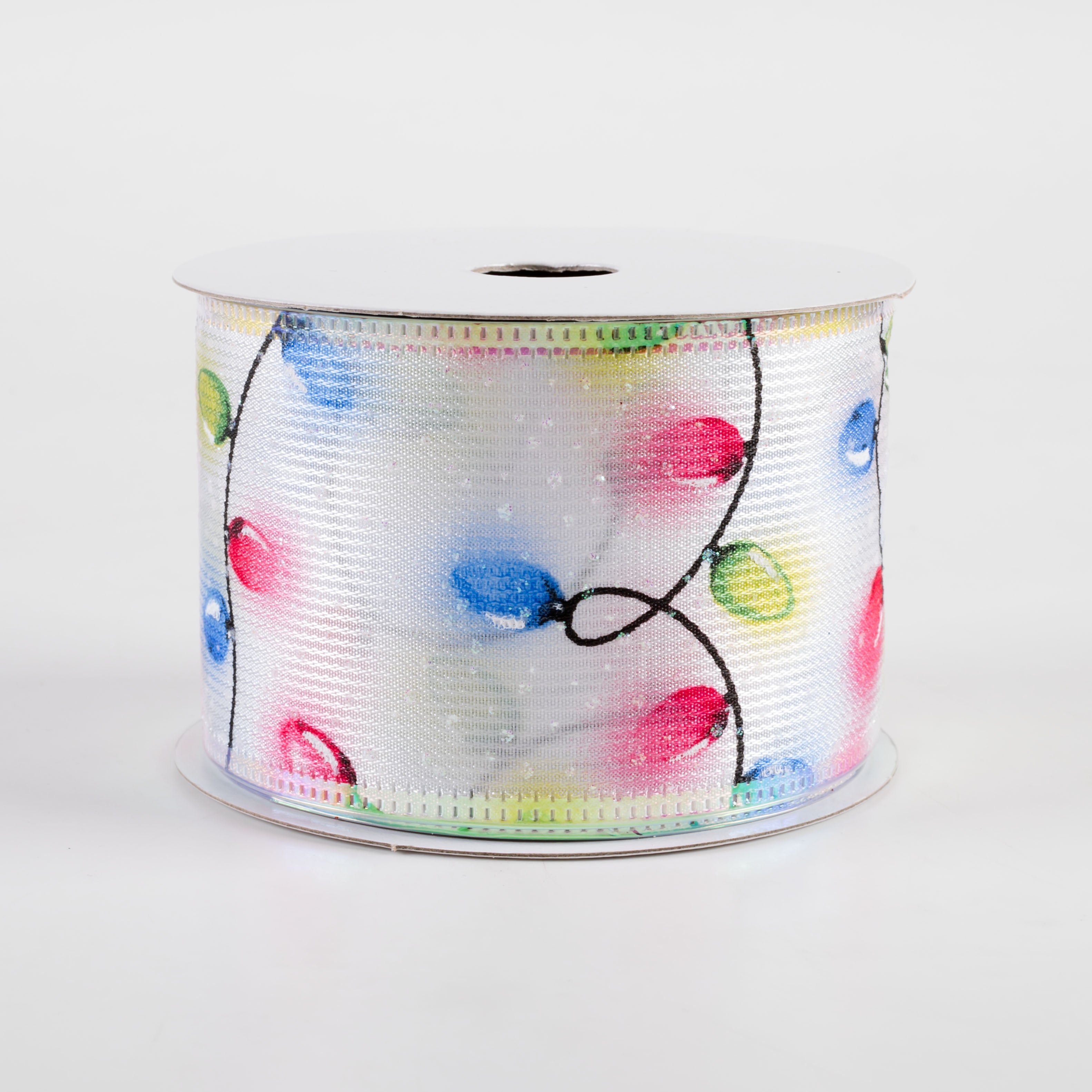 2.5" Textured Satin Christmas Lights Metallic Edge Ribbon (10 Yards)