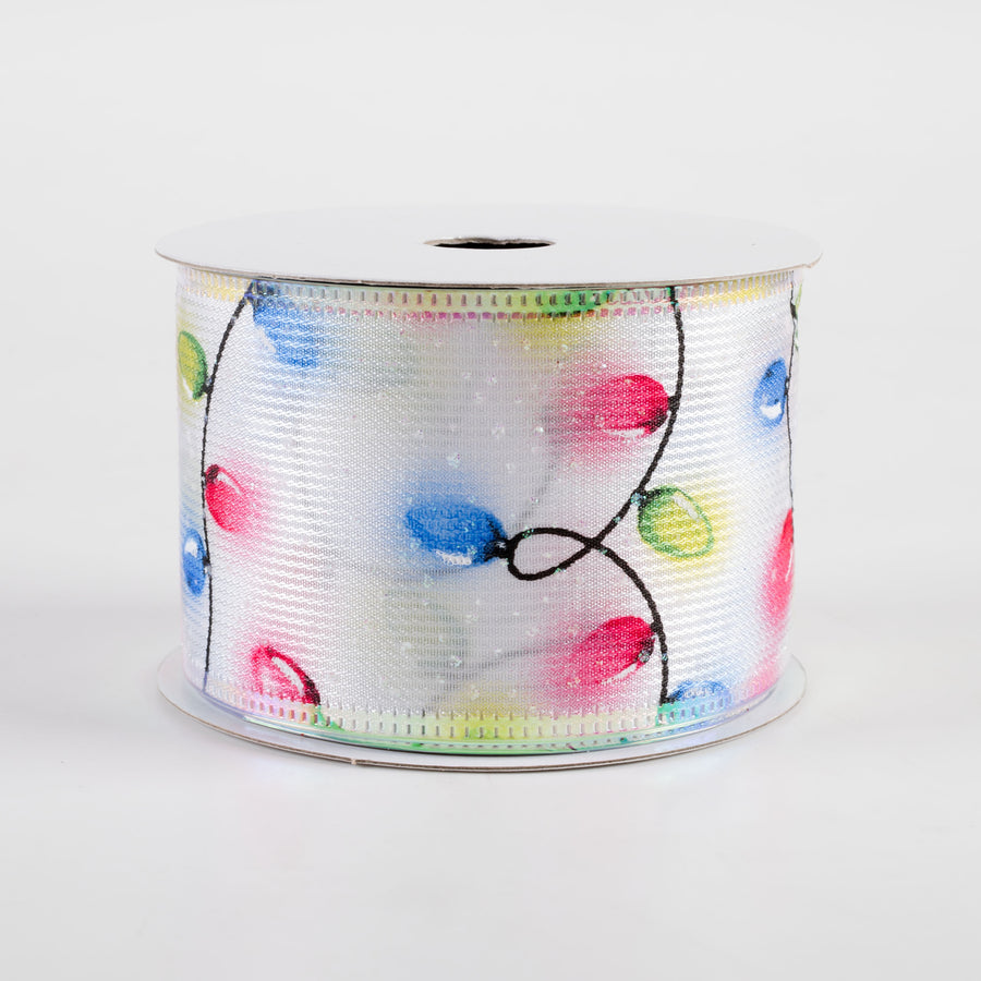 2.5" Textured Satin Christmas Lights Metallic Edge Ribbon (10 Yards)