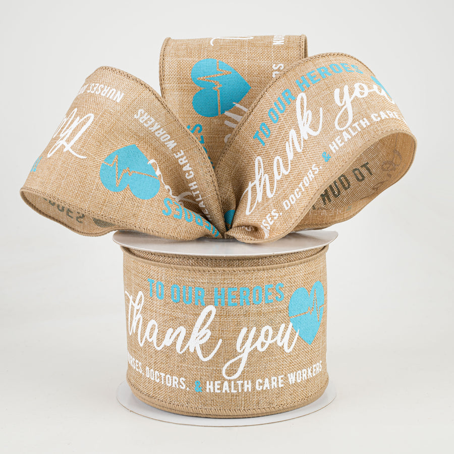 2.5" Thank You Health Care Heroes Ribbon: Light Beige (10 Yards) Lifestyle Photo