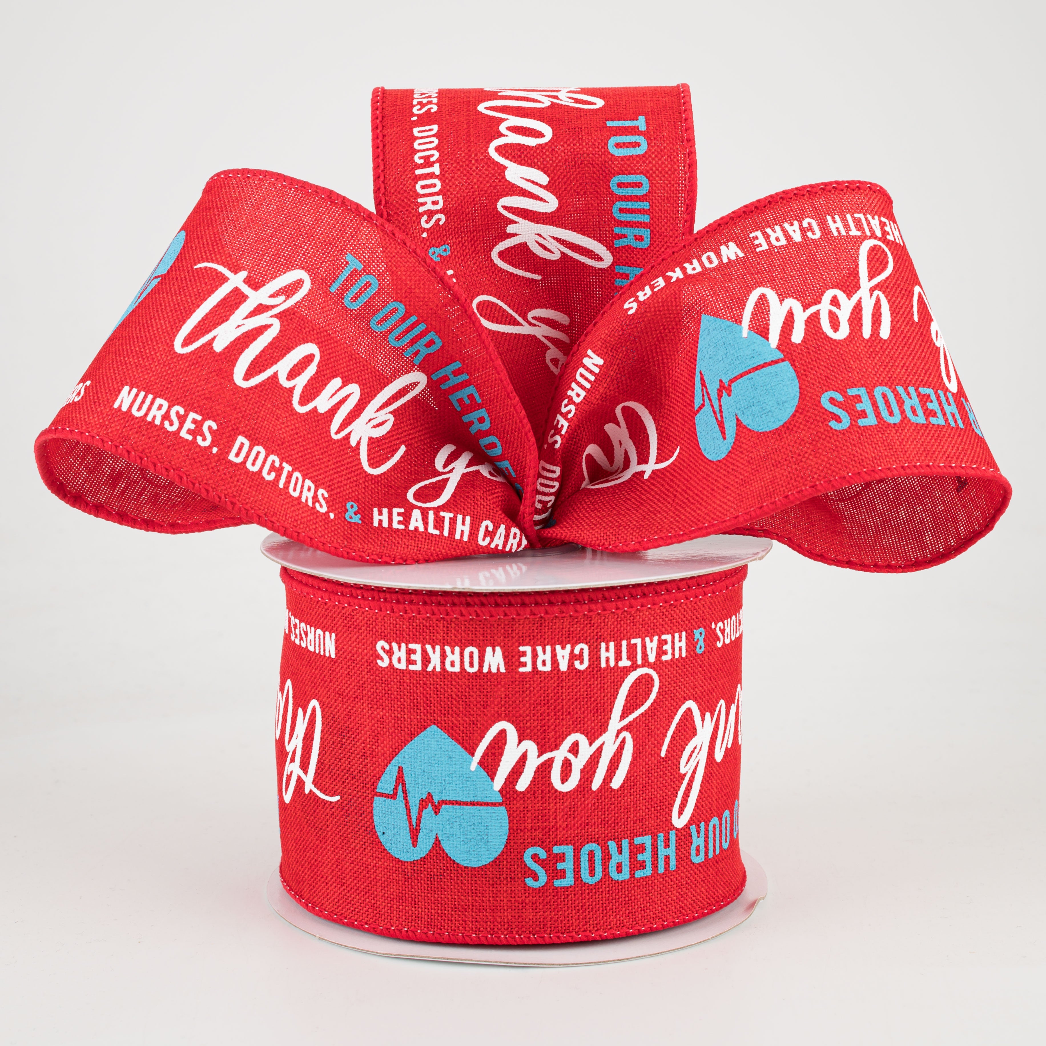 2.5" Thank You Health Care Heroes Ribbon: Red (10 Yards) Lifestyle Photo