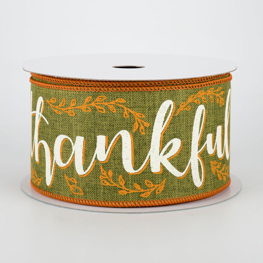 2.5" Thankful Ribbon: Moss (10 Yards)
