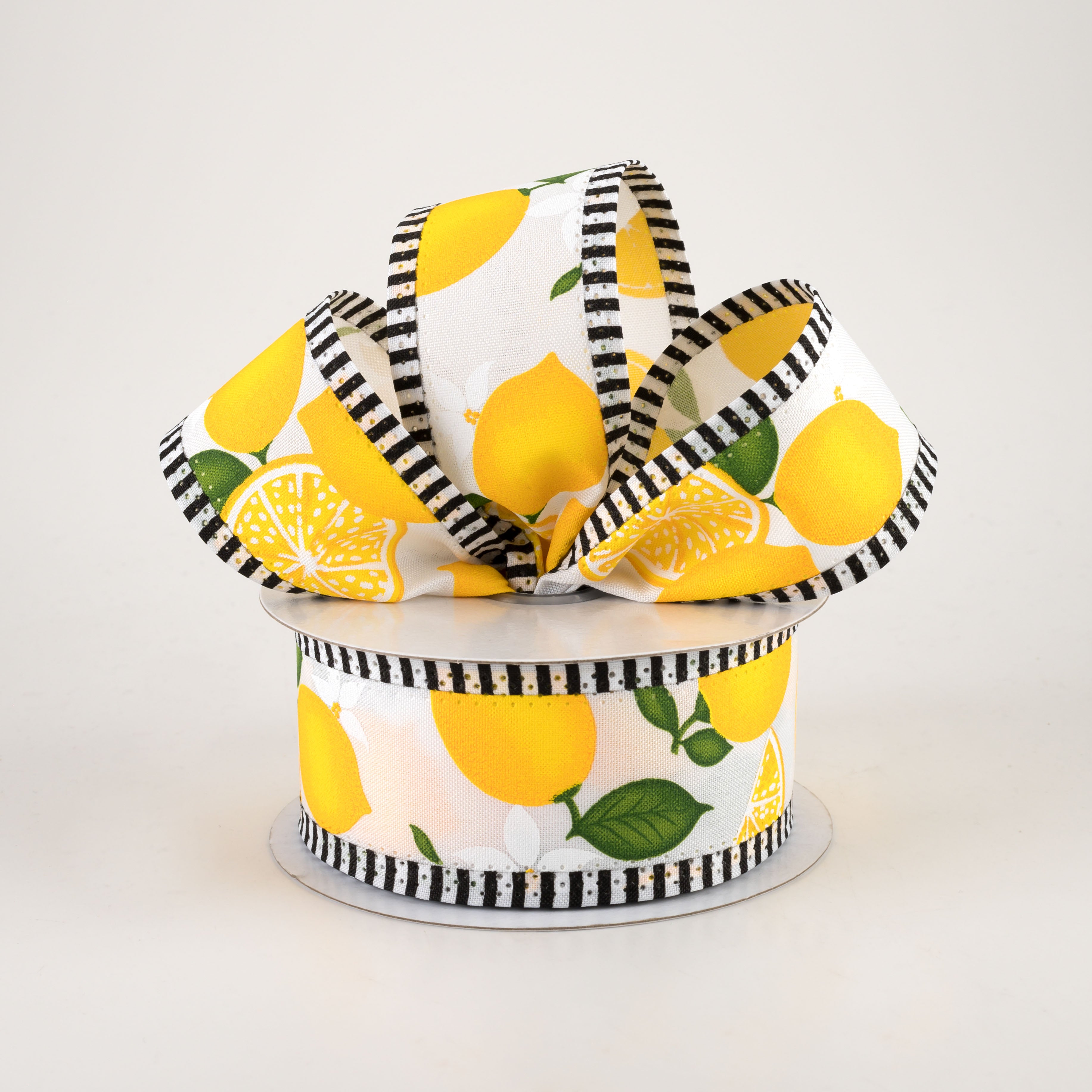 1.5" Thin Stripe Edge Lemon Ribbon: White (10 Yards) Lifestyle Photo