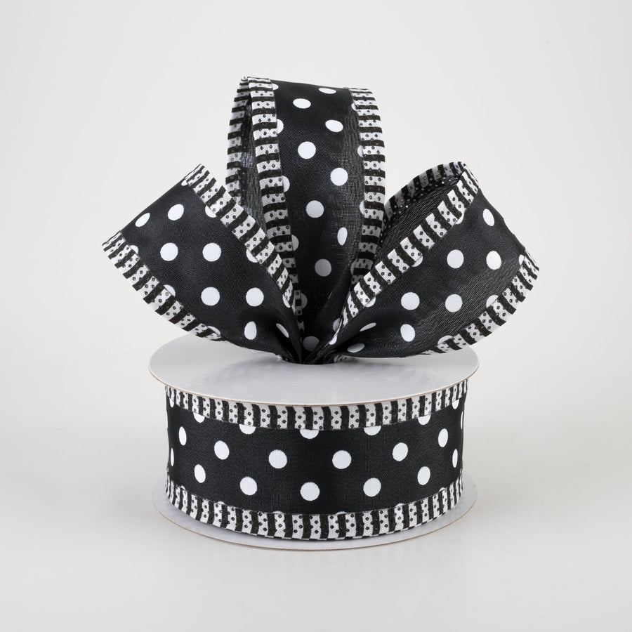1.5" Thin Stripe Edge Polka Dot Ribbon: Black & White (10 Yards) Lifestyle Photo