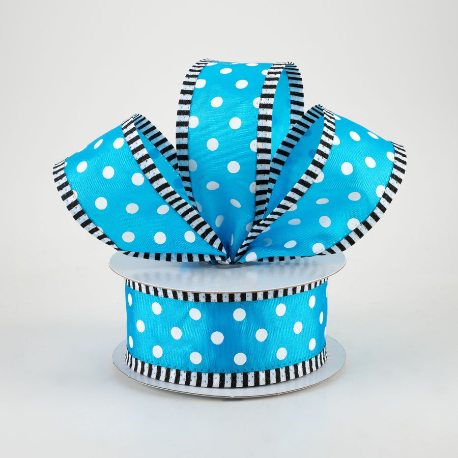 1.5" Thin Stripe Edge Polka Dot Ribbon: Blue & White (10 Yards) Lifestyle Photo