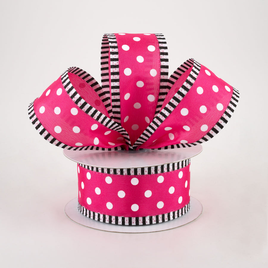 1.5" Thin Stripe Edge Polka Dot Ribbon: Hot Pink & White (10 Yards) Lifestyle Photo