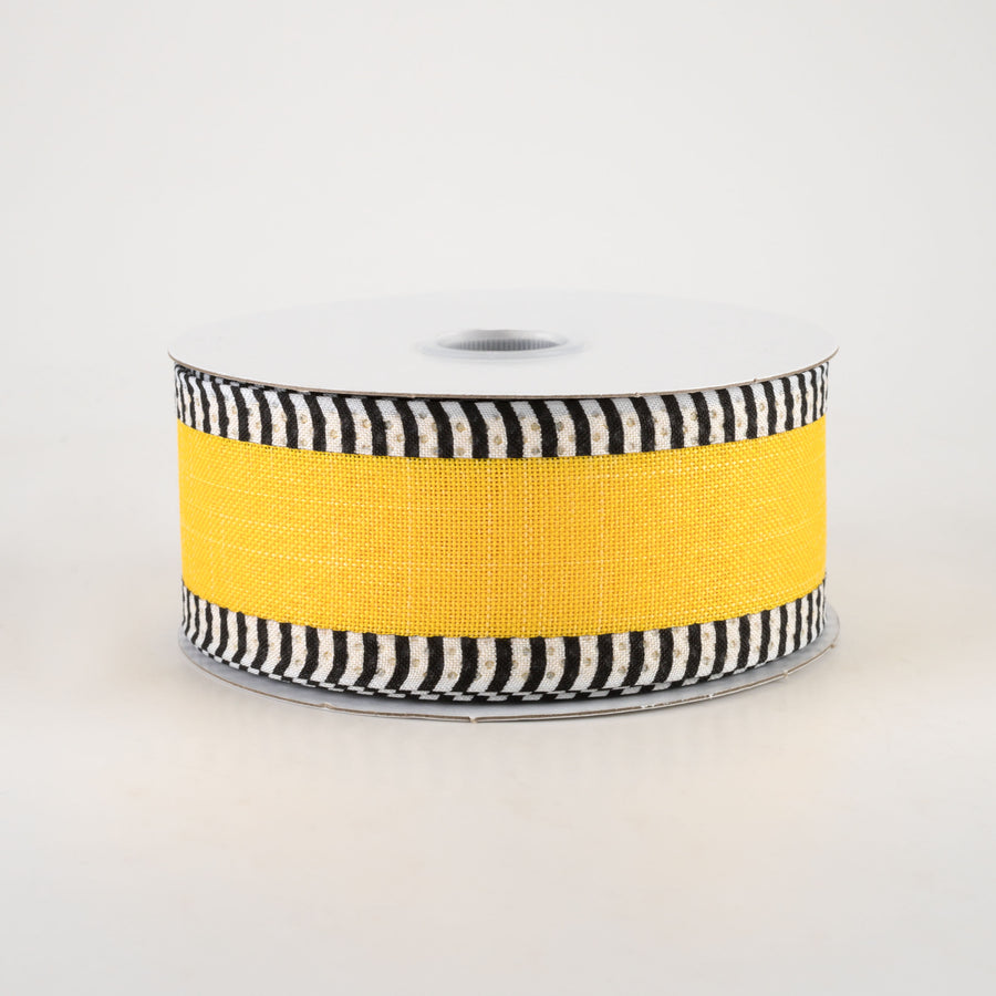 1.5" Thin Stripe Edge Ribbon: Yellow (10 Yards)