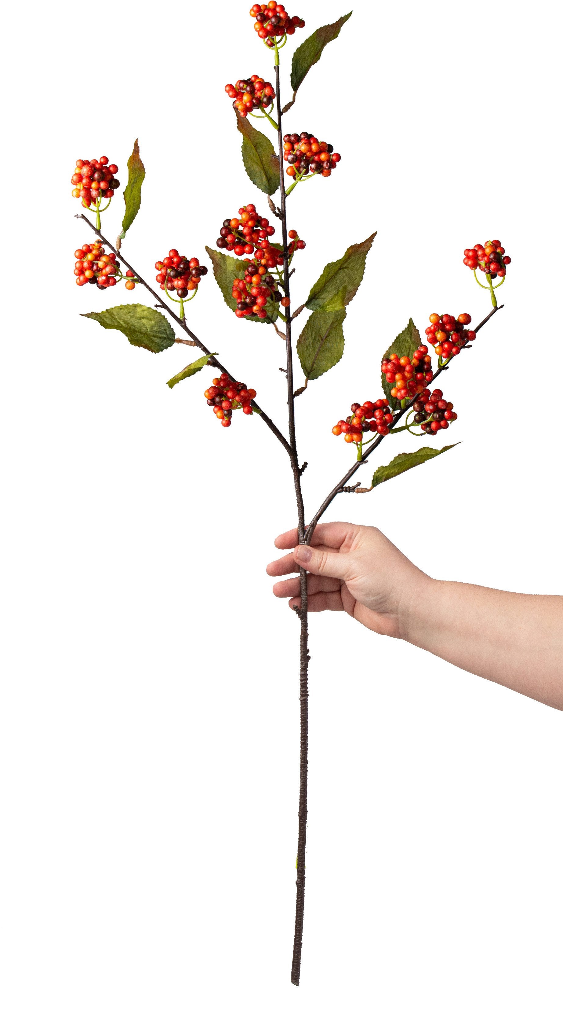 26" Three Stem Berry Spray: Orange detail photo 3