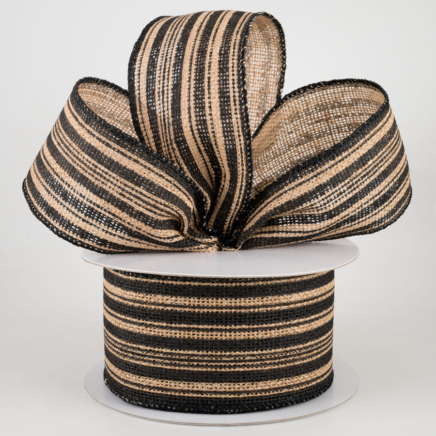2.5" Ticking Stripe Faux Burlap Ribbon: Natural & Black (10 Yards) Lifestyle Photo