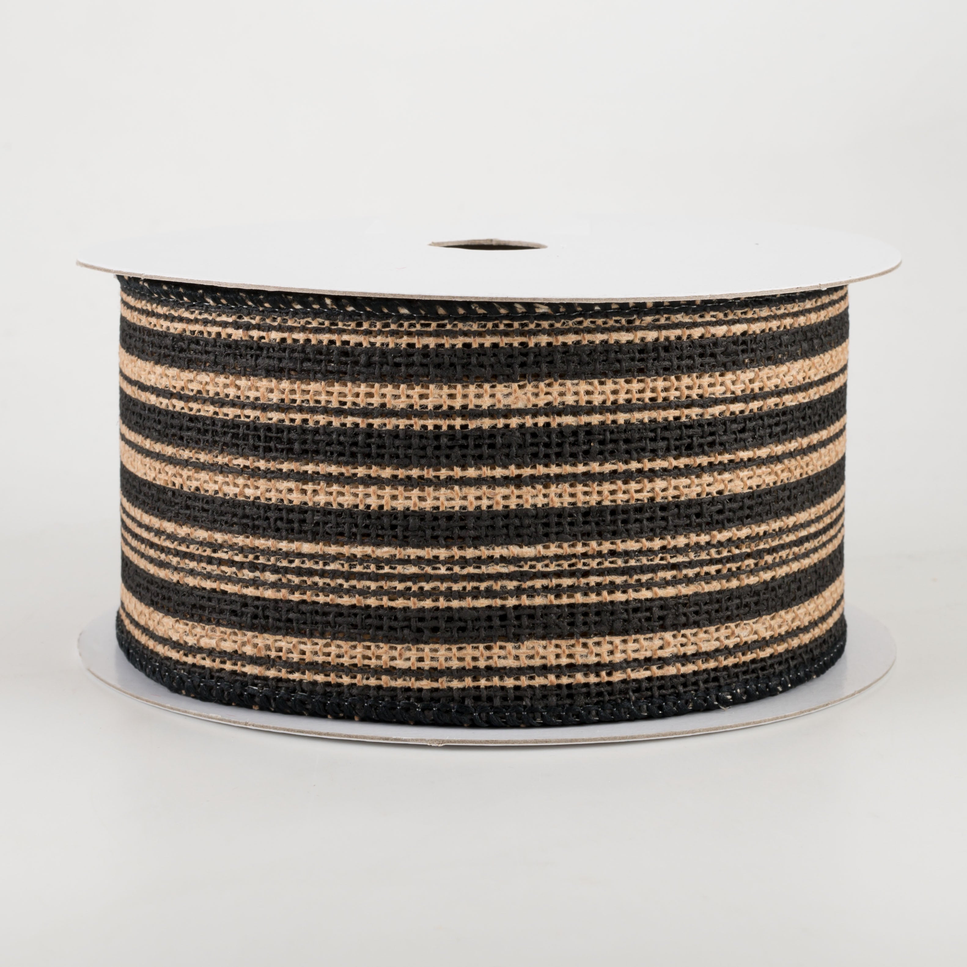 2.5" Ticking Stripe Faux Burlap Ribbon: Natural & Black (10 Yards)